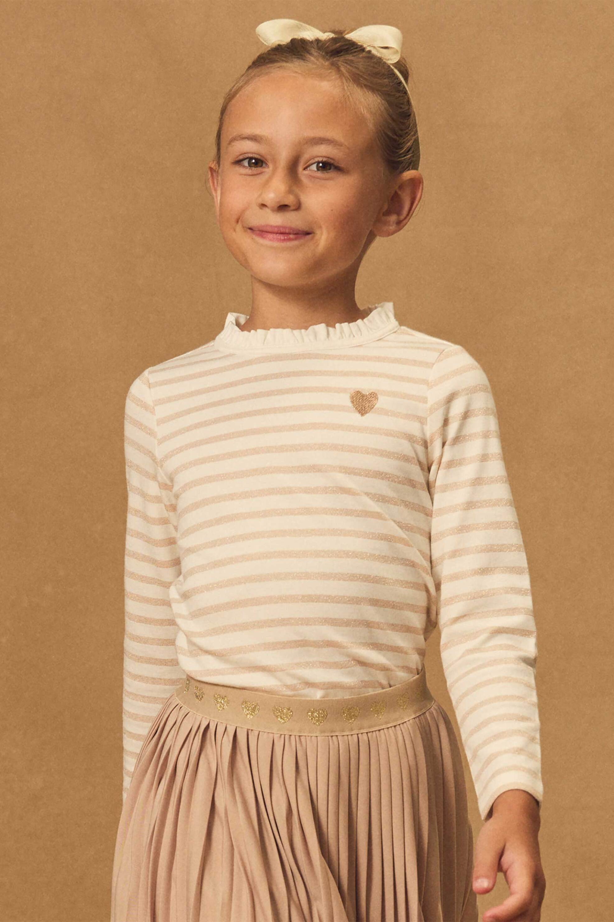 DPAM παιδική μακρυμάνικη μπλούζα με ριγέ σχέδιο και βολάν στη λαιμόκοψη - 367273 Λευκό