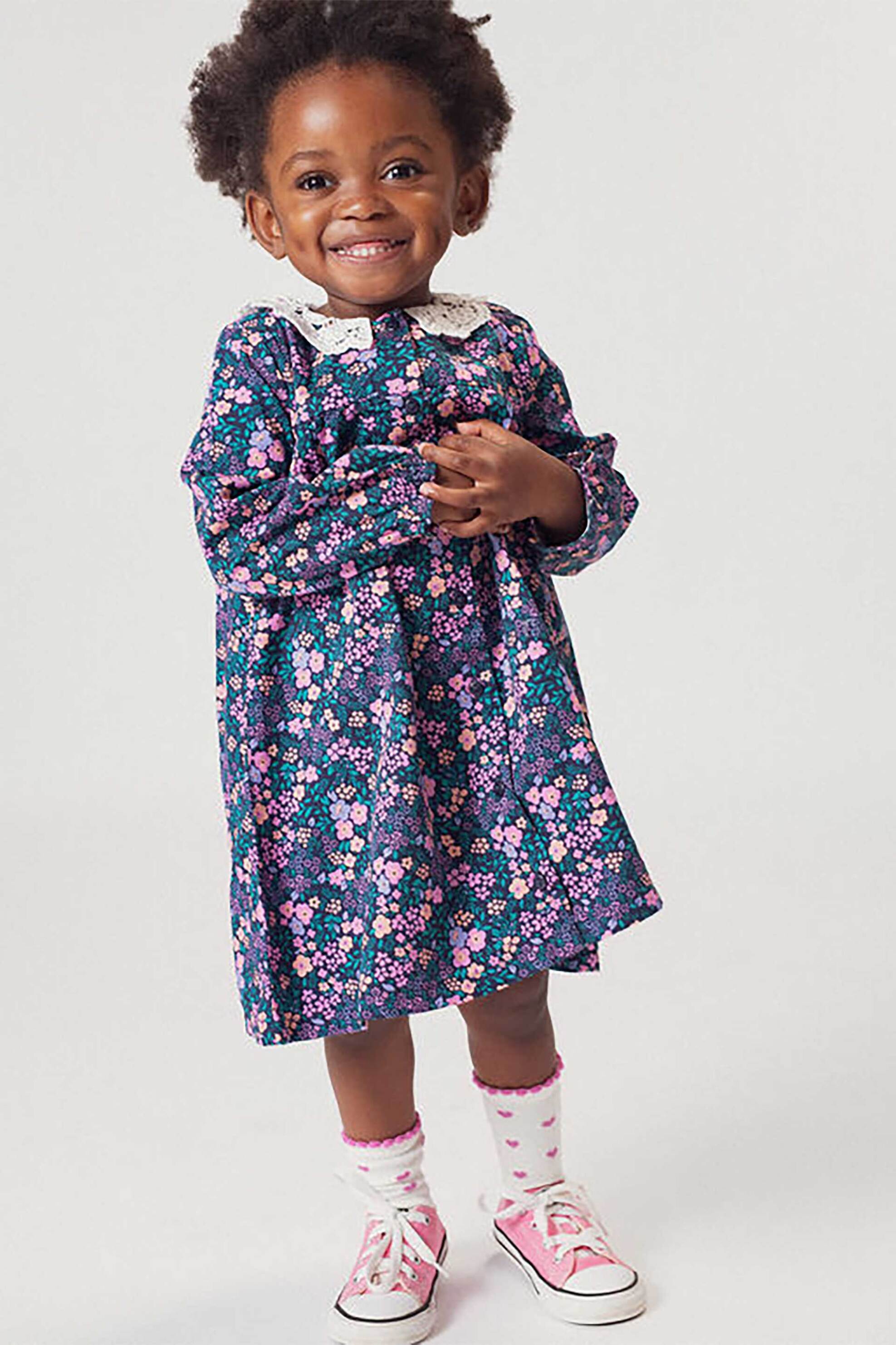 DPAM DPAM βρεφικό φόρεμα με floral print και γιακά από δαντέλα - 366798 Μοβ