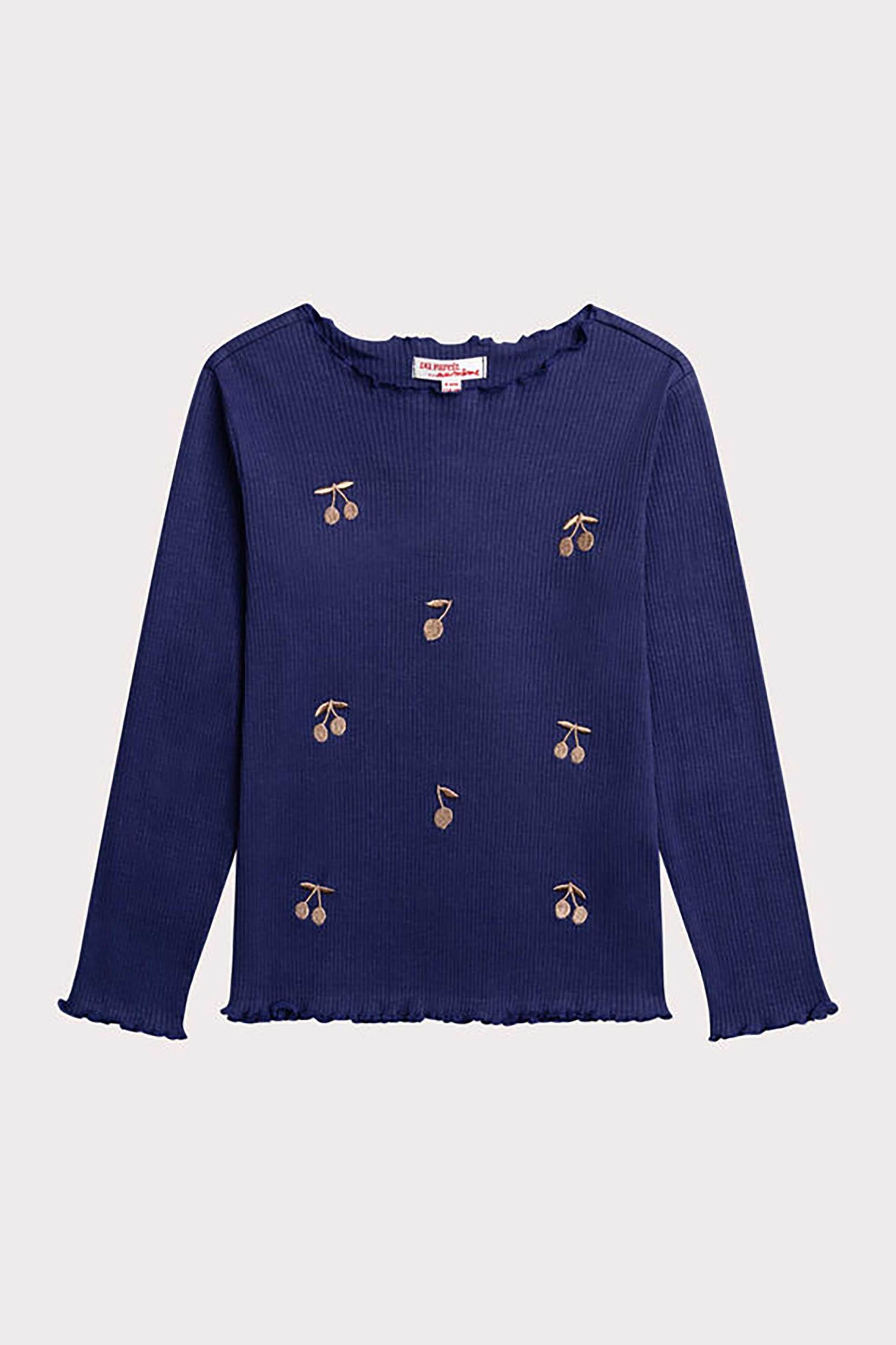 DPAM παιδική μακρυμάνικη μπλούζα ribbed με κεντητά κεράσια - 366751 Μπλε Σκούρο
