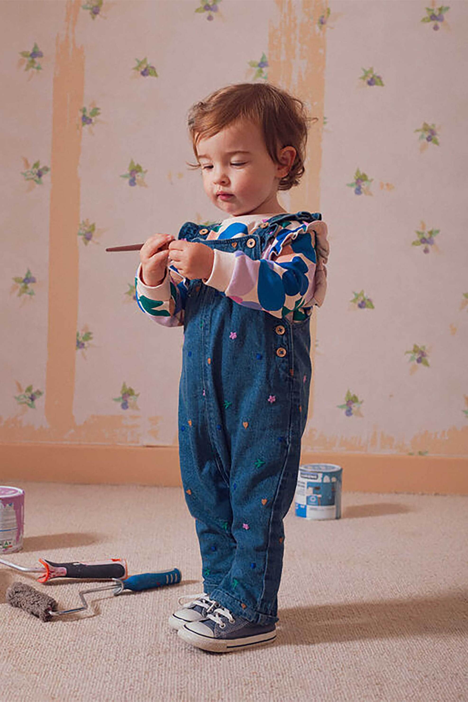 DPAM DPAM βρεφική denim σαλοπέτα με κεντητά λουλουδάκια - 366783 Denim Blue Σκούρο