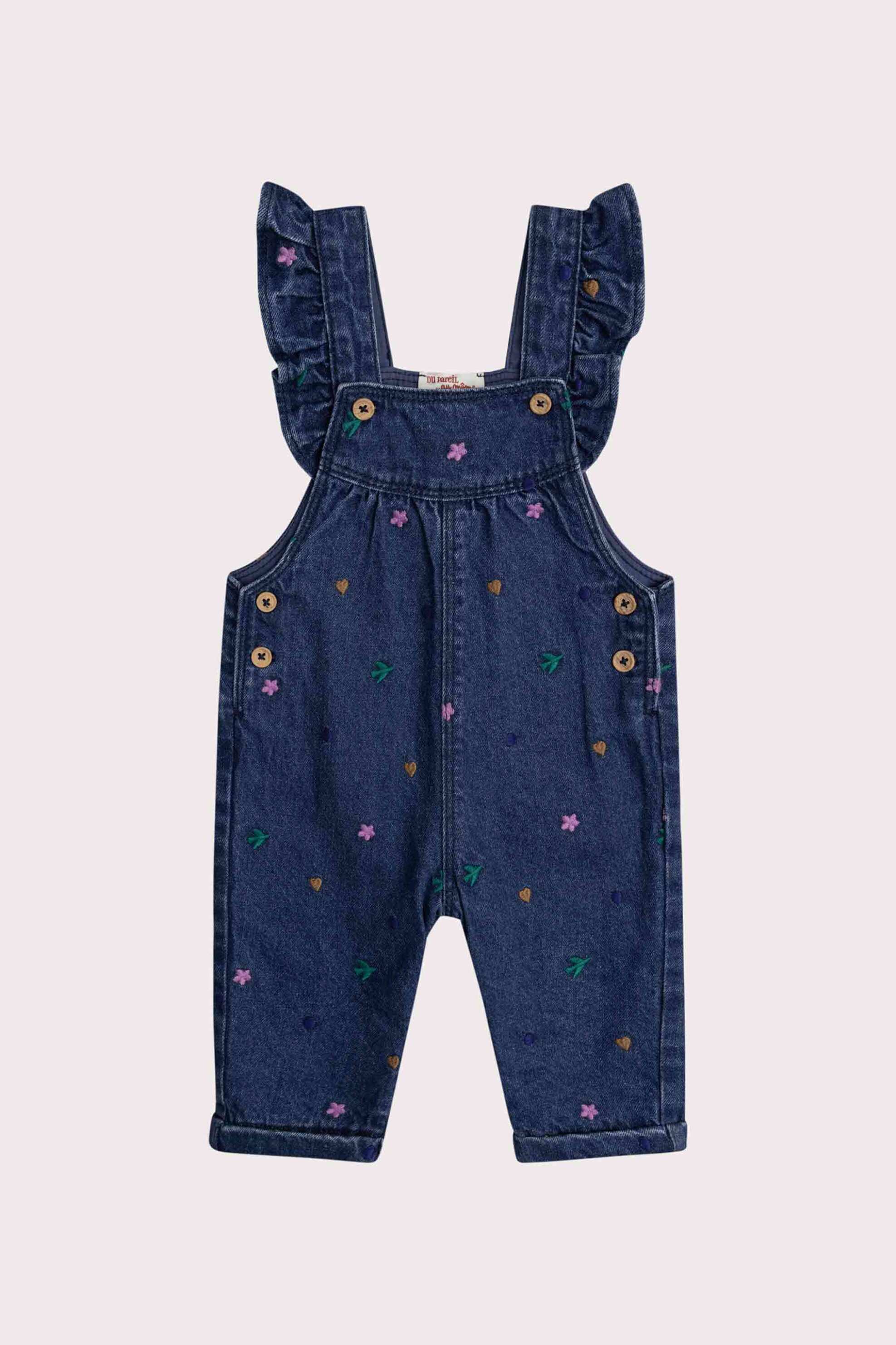 DPAM βρεφική denim σαλοπέτα με κεντητά λουλουδάκια - 366783 Denim Blue Σκούρο φωτογραφία