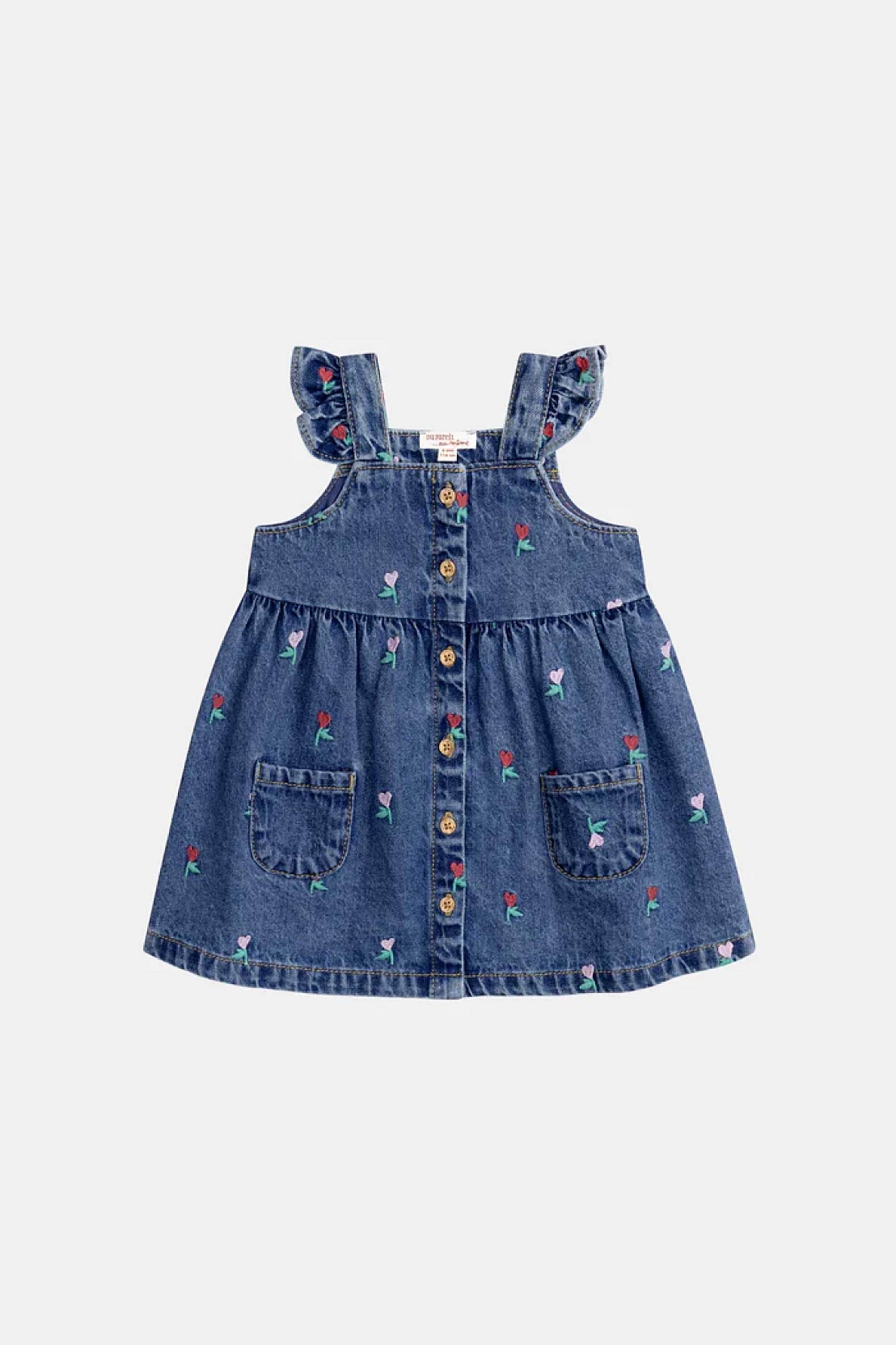 DPAM βρεφικό denim φόρεμα για κορίτσια "Garden" - 370672 Denim Blue