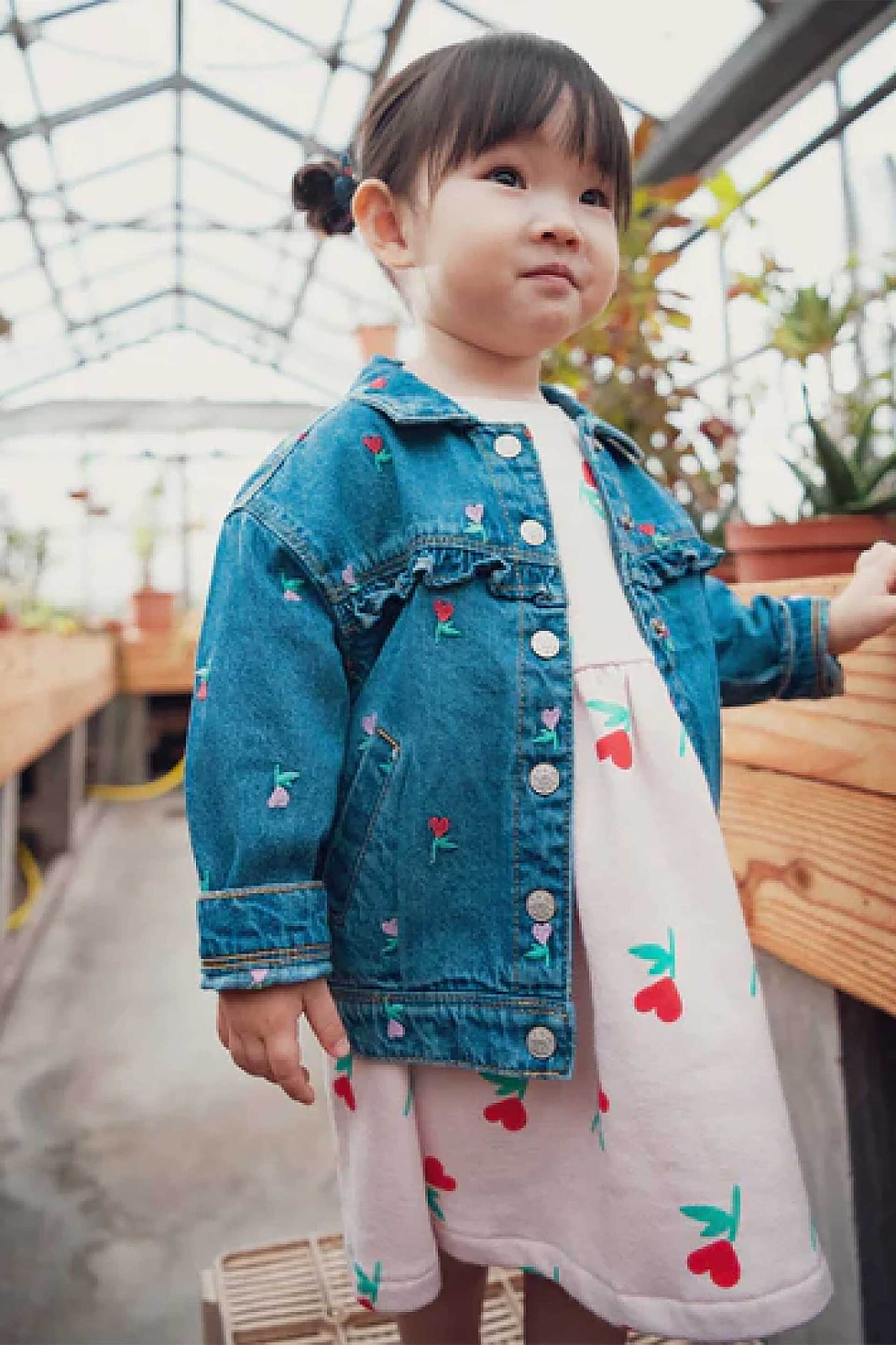 DPAM βρεφικό denim μπουφάν για κορίτσια "Flowers" - 370821 Denim Blue