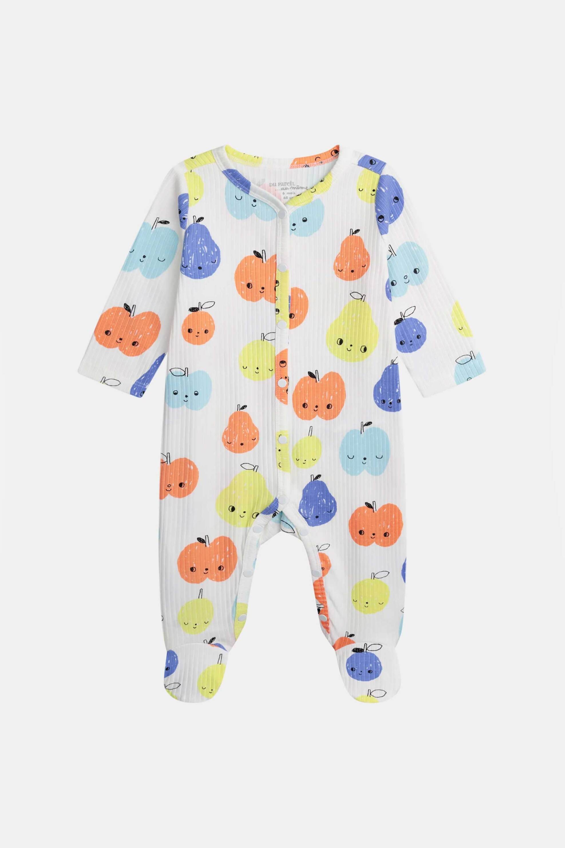 DPAM βρεφική ολόσωμη πιτζάμα για αγόρια "Happy Fruits" - 373466 Λευκό