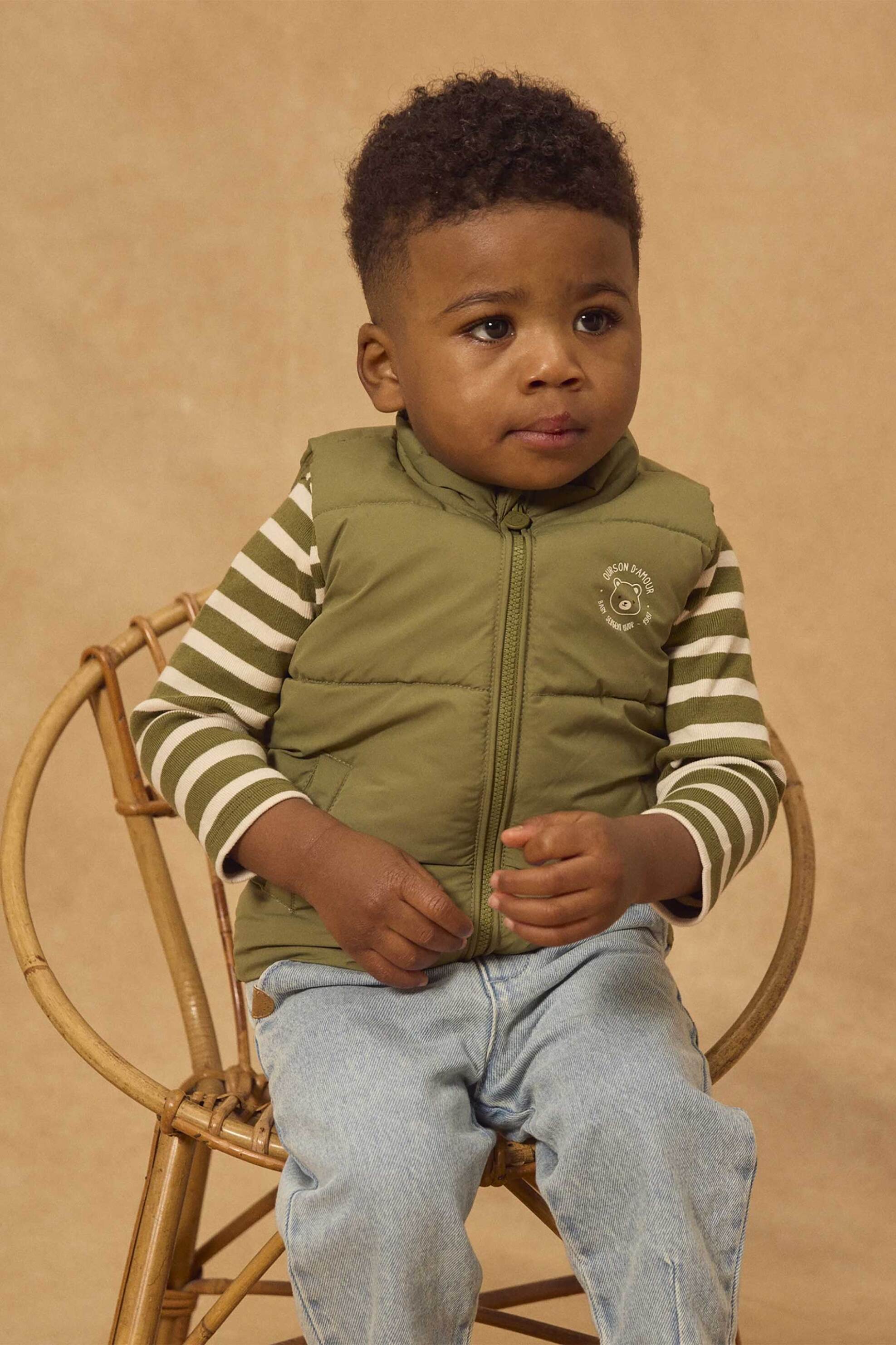 DPAM βρεφικό αμάνικο μπουφάν για αγόρια "Ourson D'amour" - 373587 Χακί