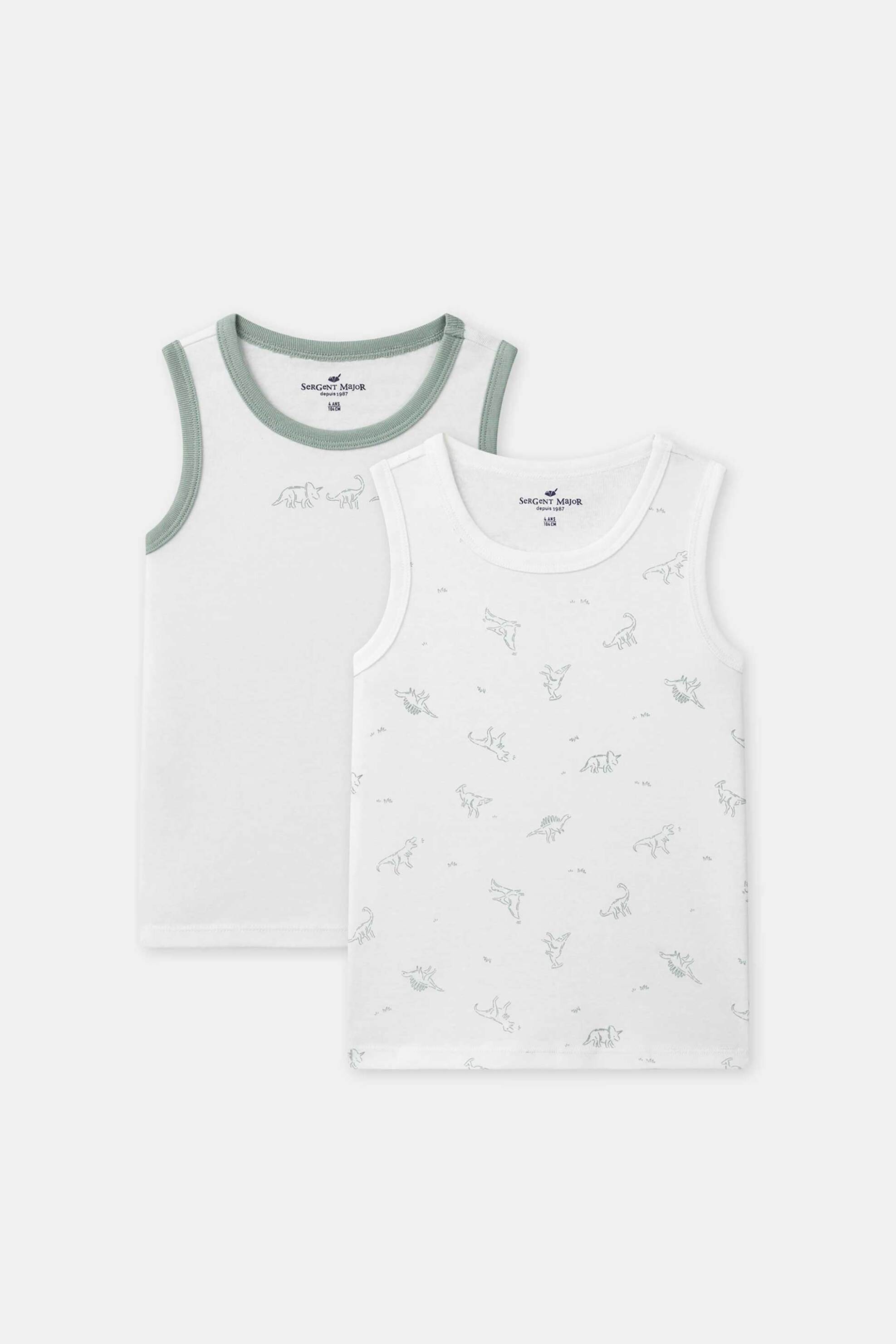 DPAM σετ παιδικά φανελάκια για αγόρια "Green Dinos" (2 τεμάχια) - 373514 Λευκό