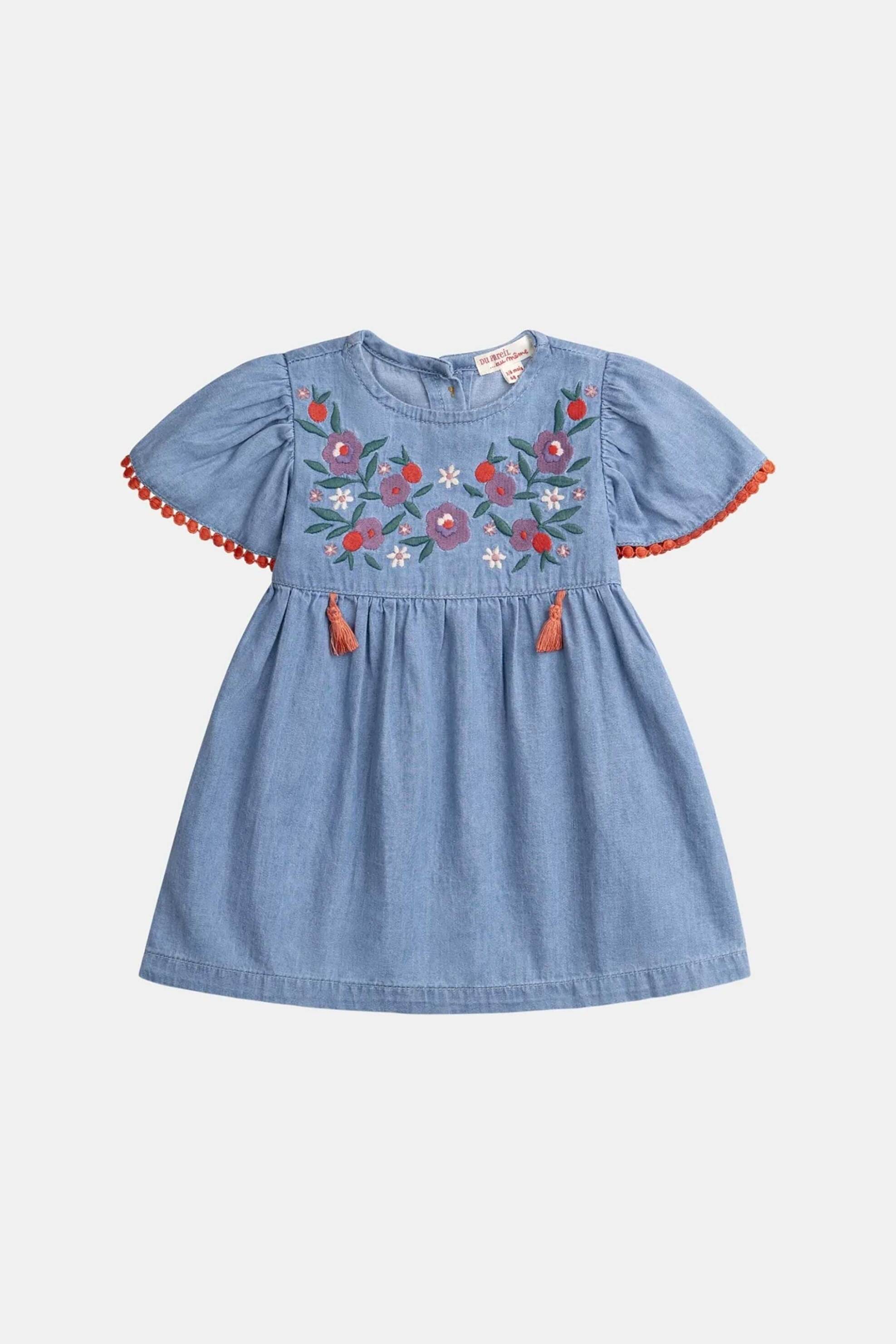 DPAM βρεφικό denim φόρεμα για κορίτσια "Floral Canvas" - 377201 Denim Blue
