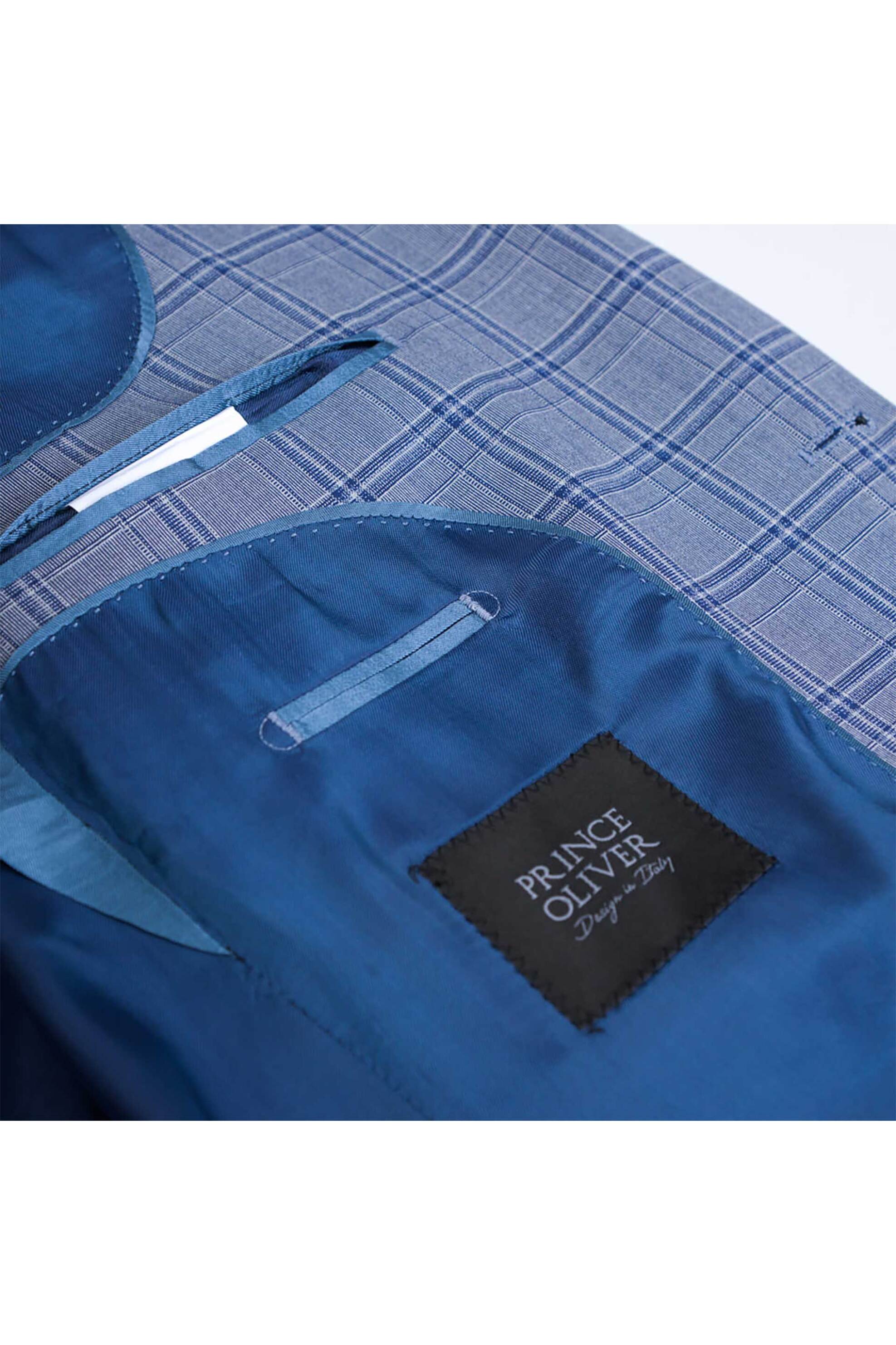 Prince Oliver ανδρικό κοστούμι με καρό σχέδιο Modern Fit - 12989060 Μπλε Ανοιχτό φωτογραφία