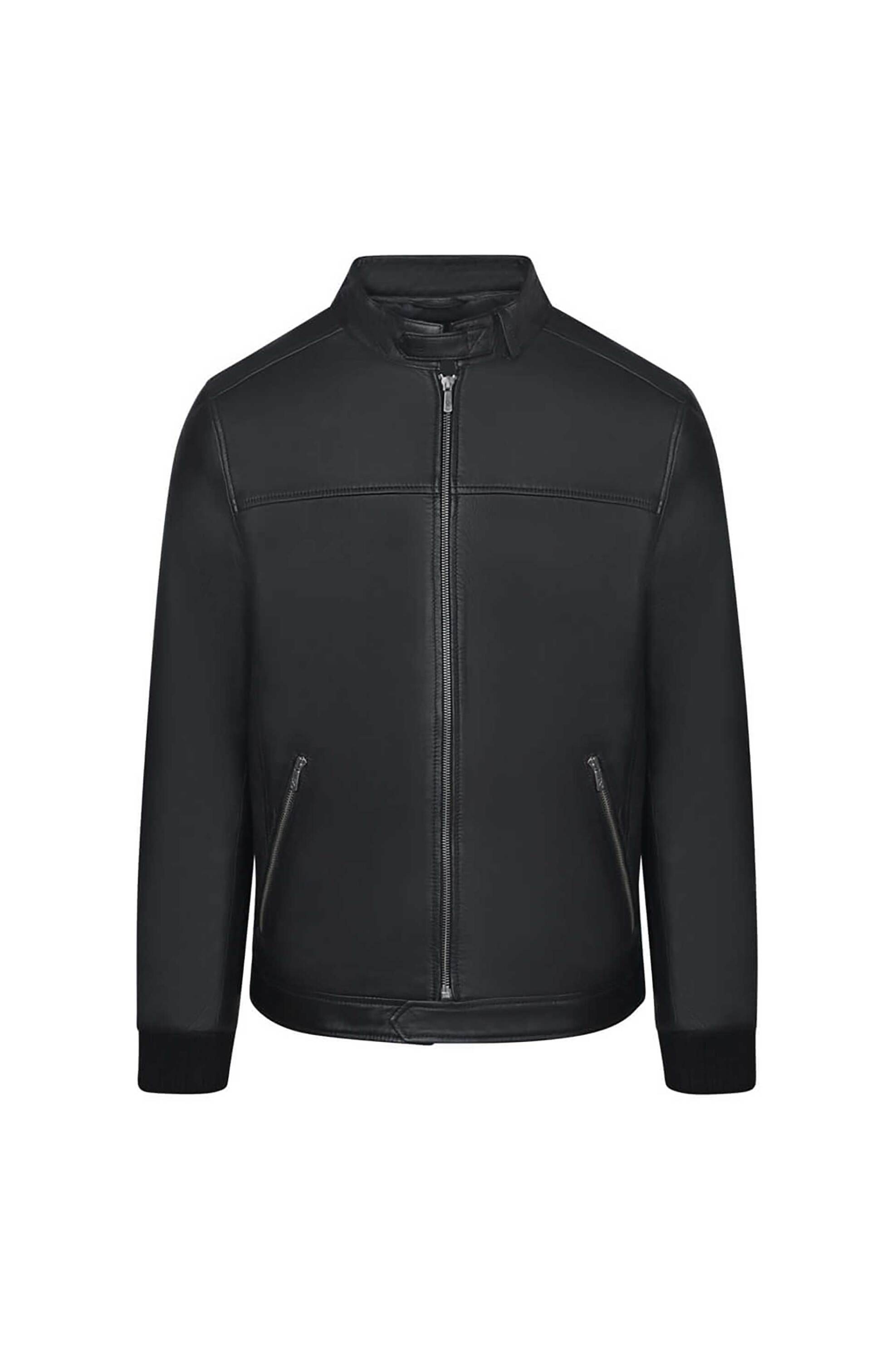 Prince Oliver ανδρικό δερμάτινο biker jacket Modern Fit - 16997037 Μαύρο