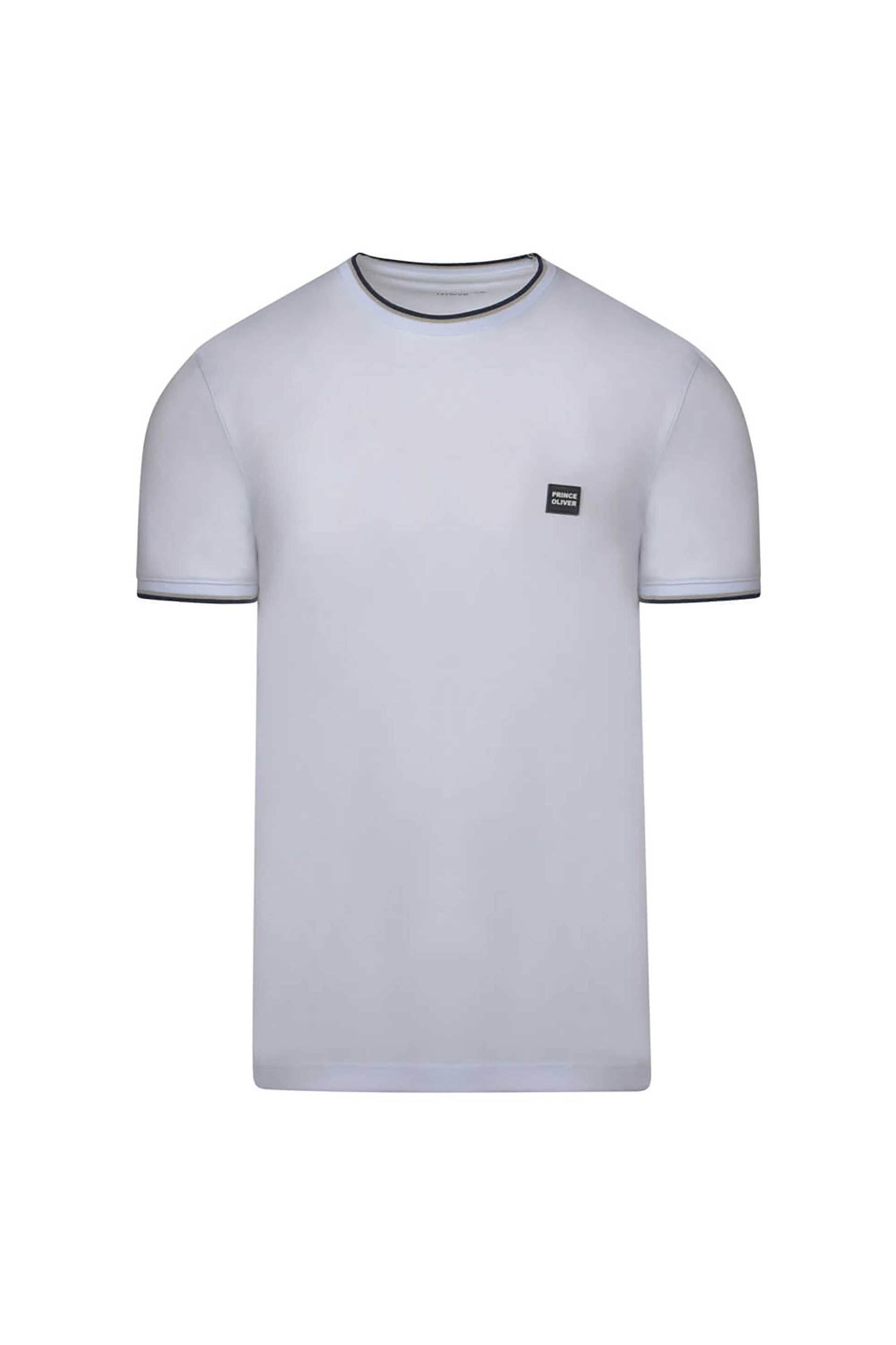 Prince Oliver ανδρικό T-shirt με contrast λεπτομέρειες και logo patch Modern Fit - 26044004 Λευκό