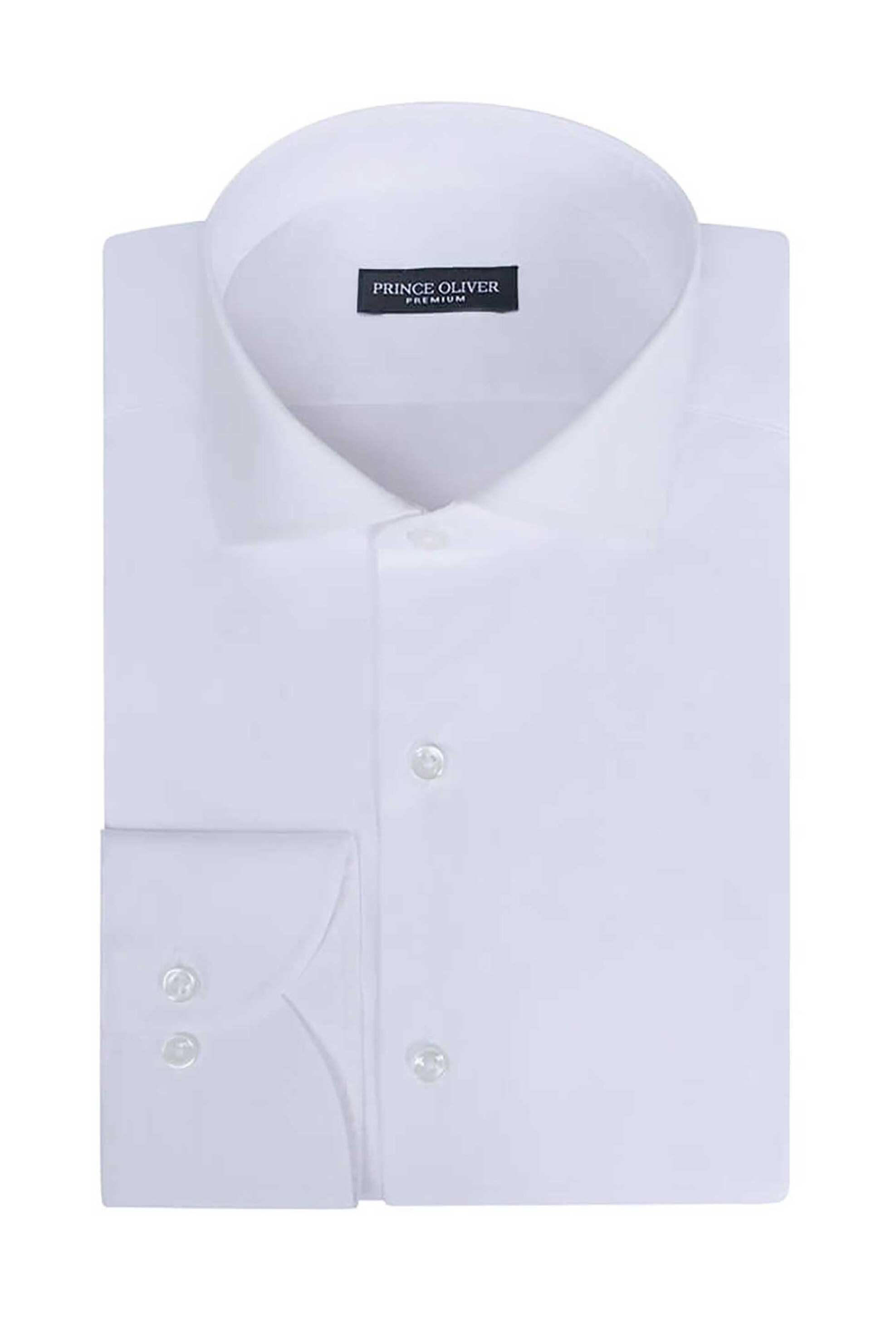 PRINCE OLIVER Prince Oliver ανδρικό πουκάμισο μονόχρωμο "Superior Easy-Iron" - 20049215 Λευκό