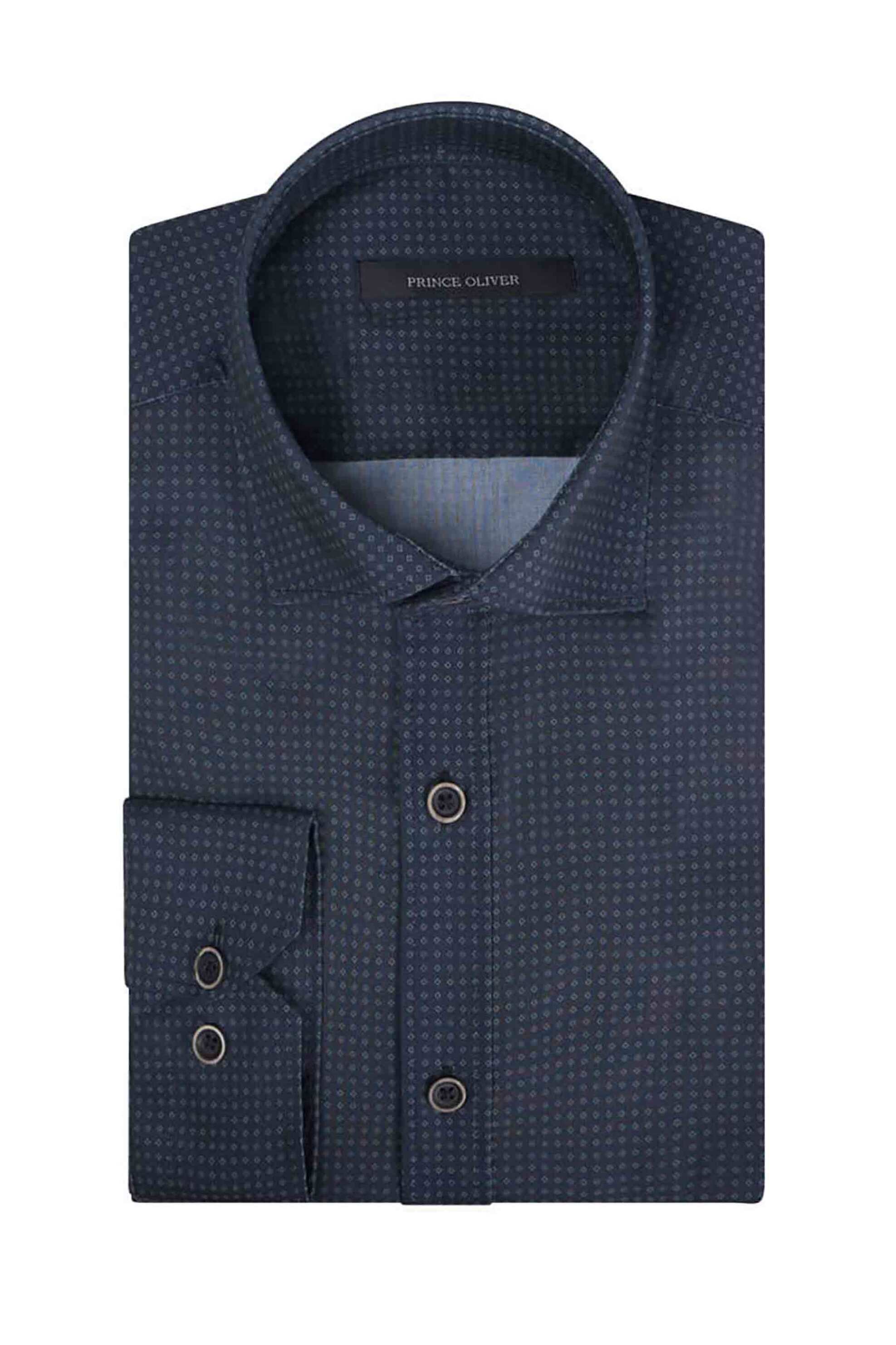 Prince Oliver ανδρικό πουκάμισο με μικροσχέδιο Modern Fit - 20059256 Μπλε Σκούρο