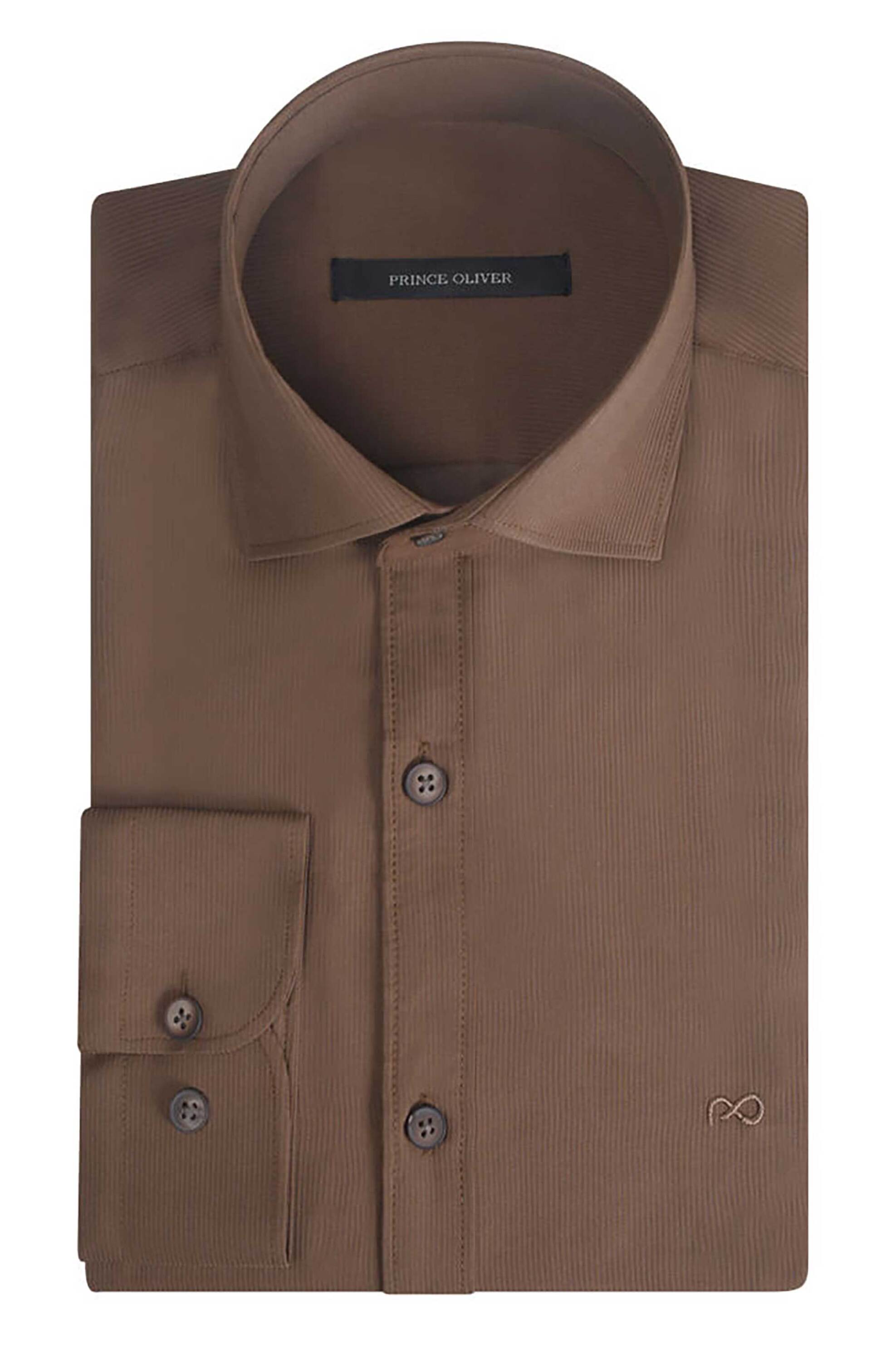 Prince Oliver ανδρικό πουκάμισο με ψιλό ριγέ σχέδιο Modern Fit - 20059270 Καφέ