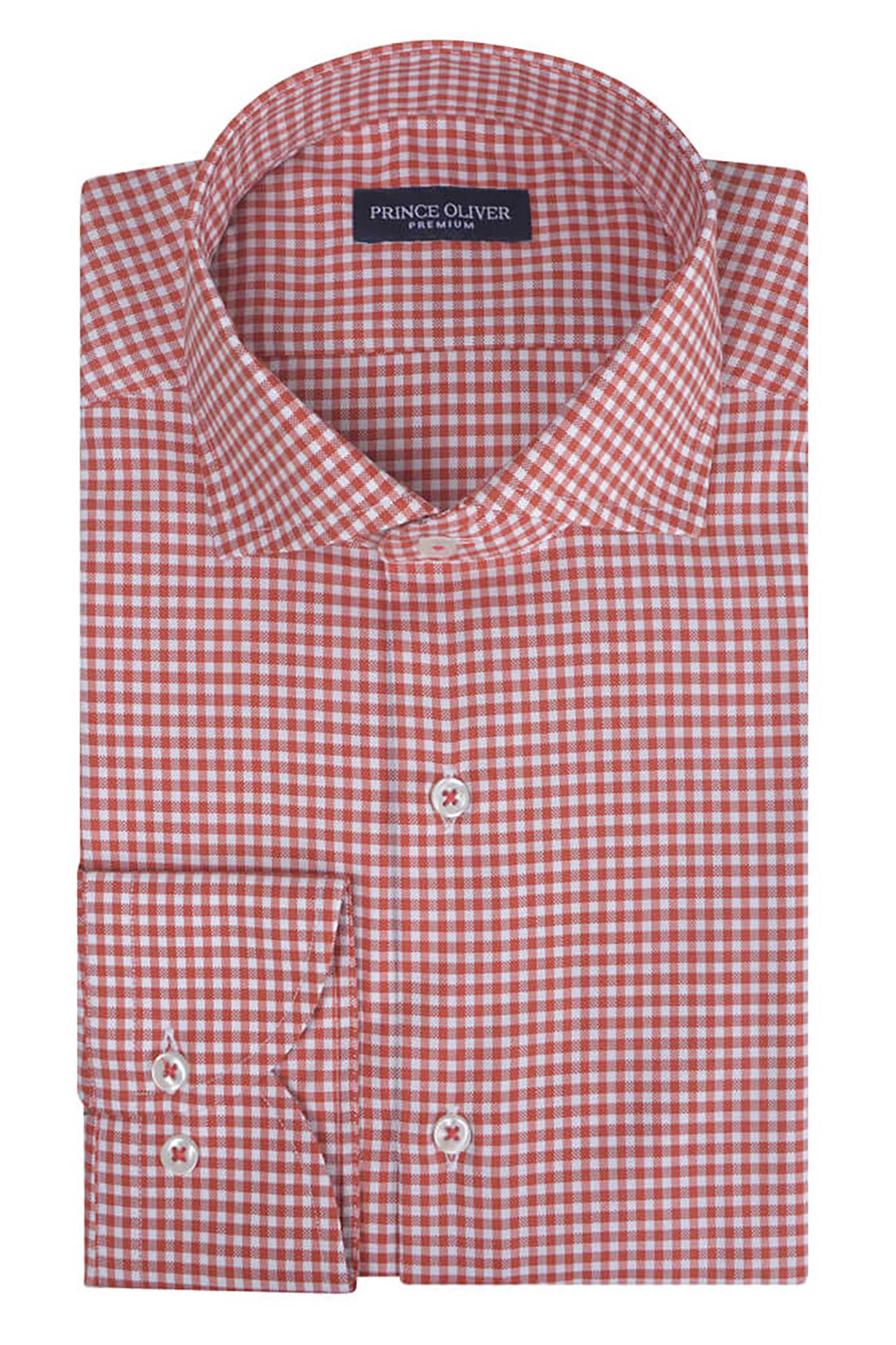 Prince Oliver ανδρικό βαμβακερό πουκάμισο με καρό σχέδιο Modern Fit - 20049224 Κόκκινο