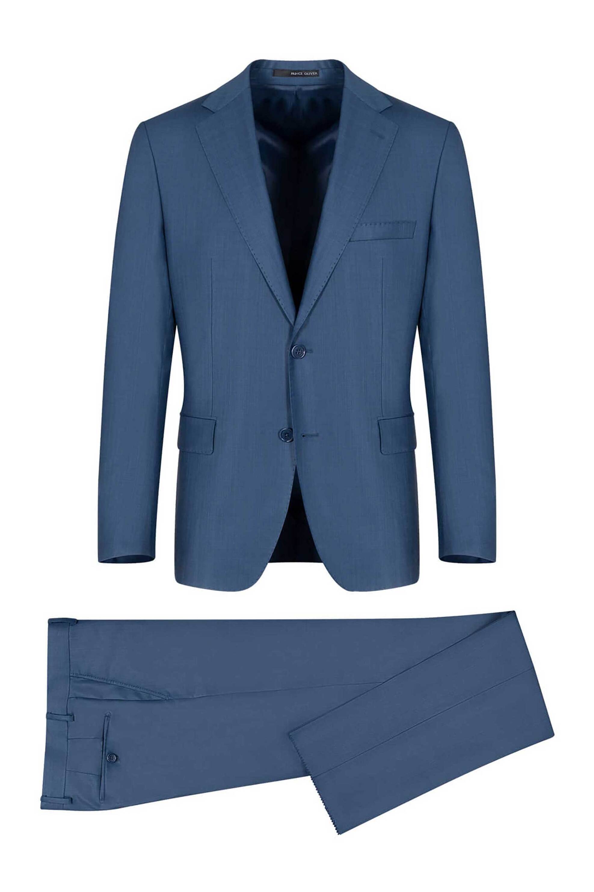 Prince Oliver ανδρικό κοστούμι μoνόχρωμο Modern Fit - 12989002 Μπλε