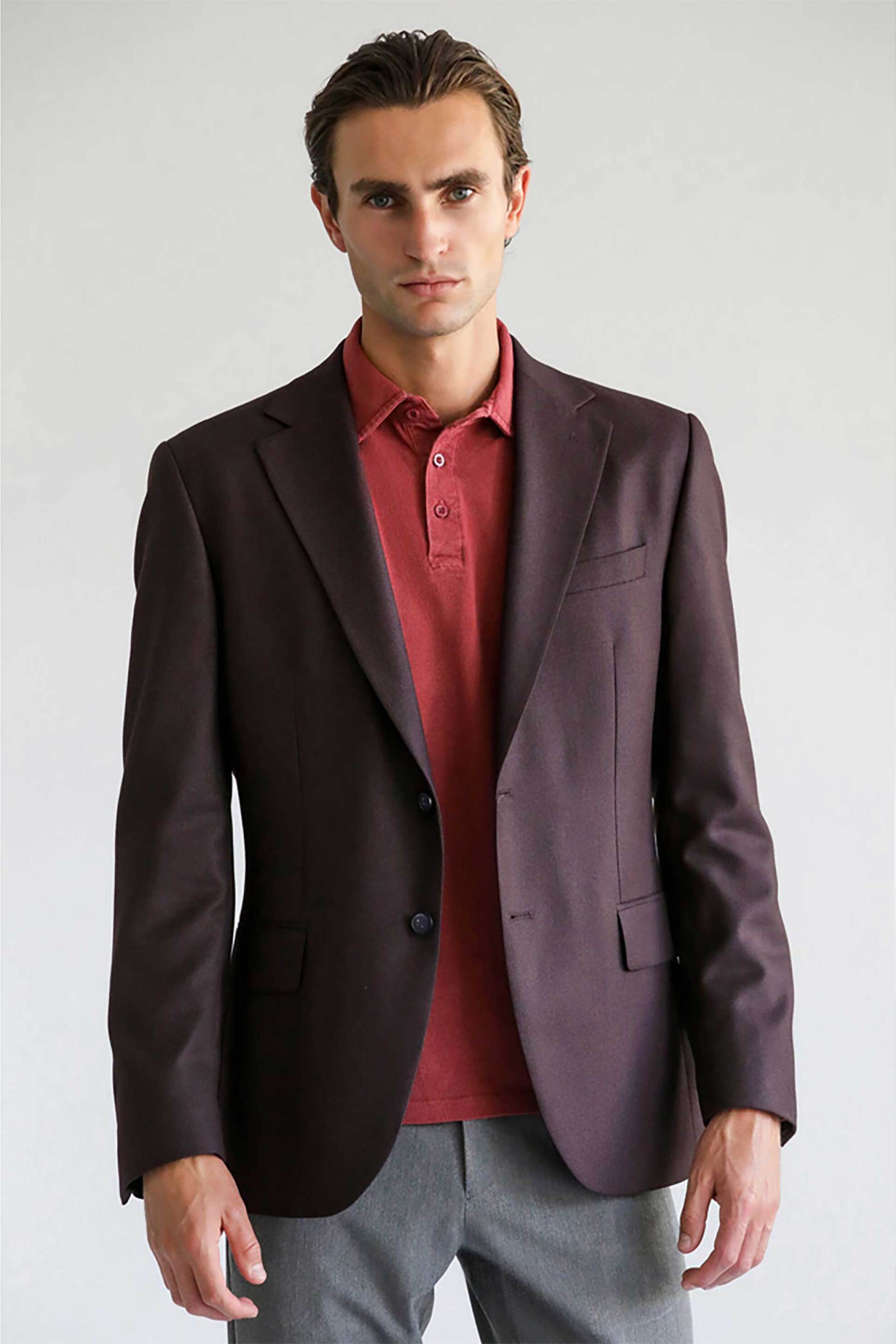 Prince Oliver ανδρικό σακάκι μονόχρωμο Modern Fit - 11989045 Μπορντό