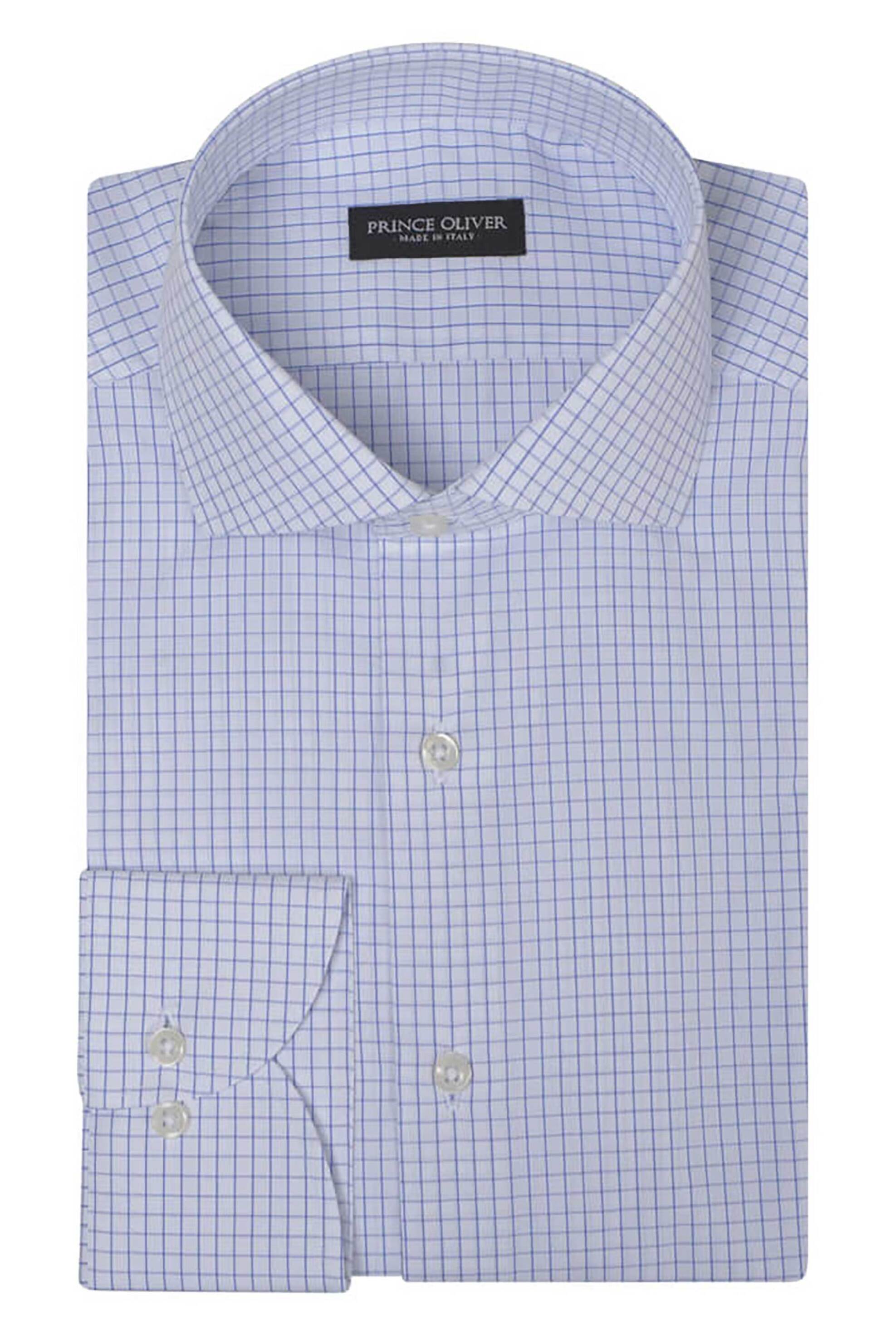Prince Oliver ανδρικό βαμβακερό πουκάμισο με καρό σχέδιο Modern Fit - 20049187 Λευκό