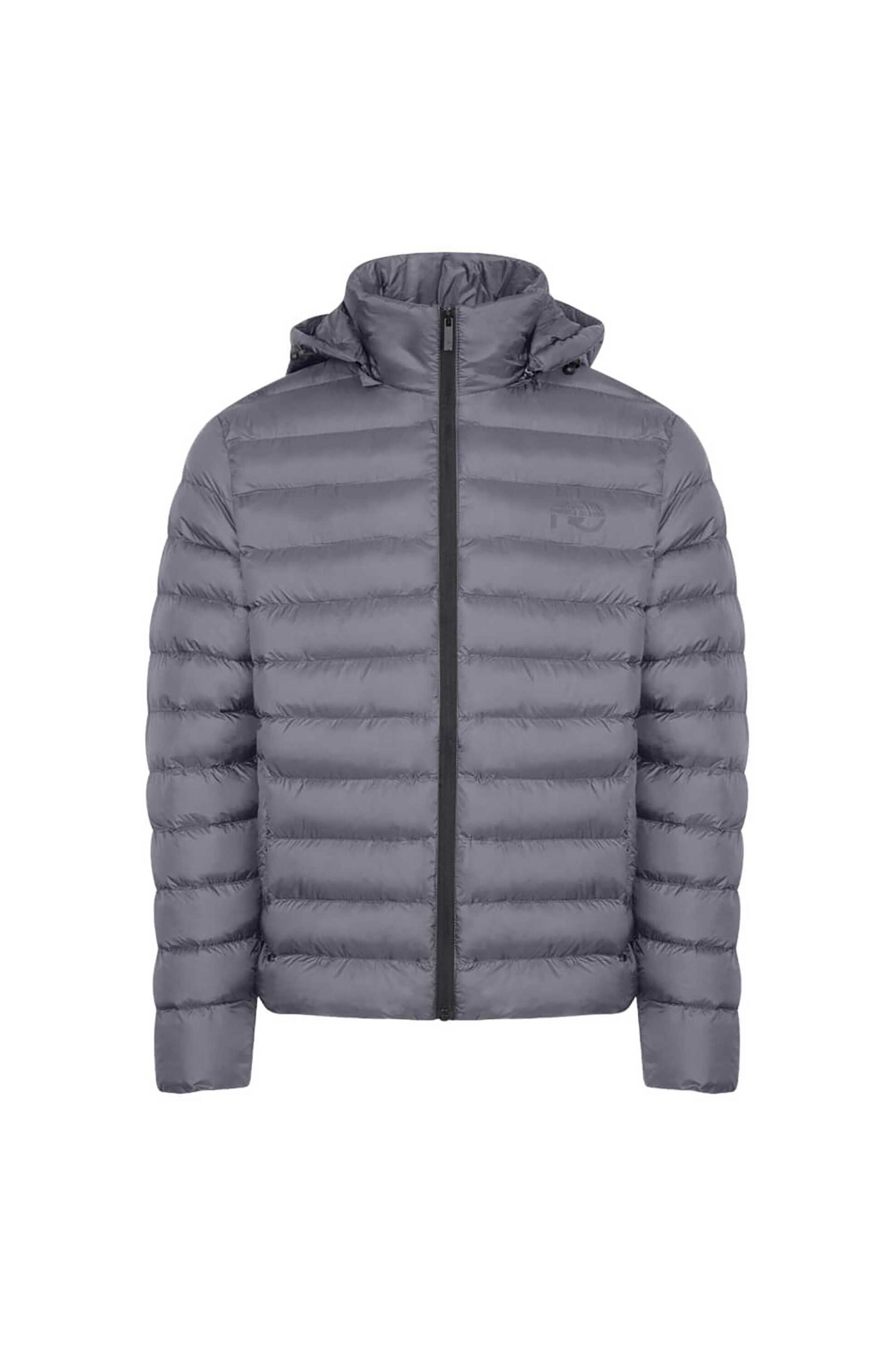 Prince Oliver ανδρικό μπουφάν αδιάβροχο καπιτονέ με logo print και αποσπώμενη κουκούλα Modern Fit - 40580002 Γκρι φωτογραφία