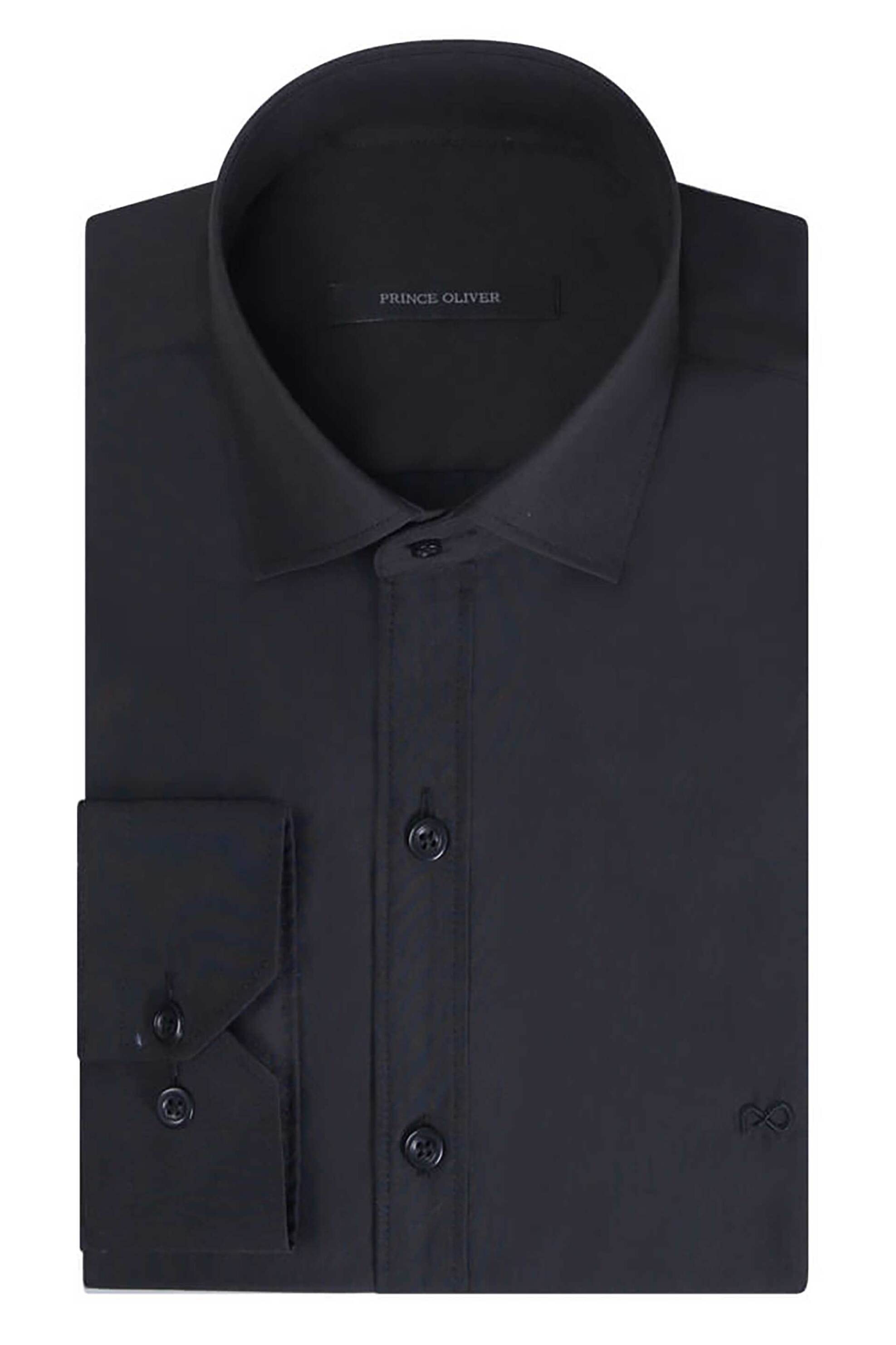 Prince Oliver ανδρικό πουκάμισο μονόχρωμο με κεντημένο λογότυπο Modern Fit - 20059287 Μαύρο