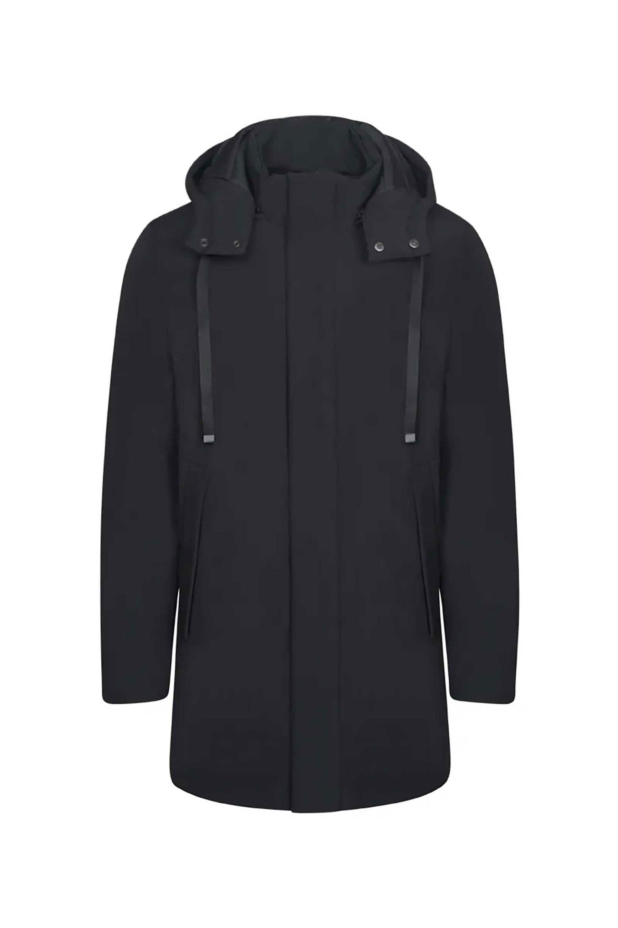 Prince Oliver ανδρικό μπουφάν μονόχρωμο με κουκούλα Modern Fit - 40941021 Μαύρο