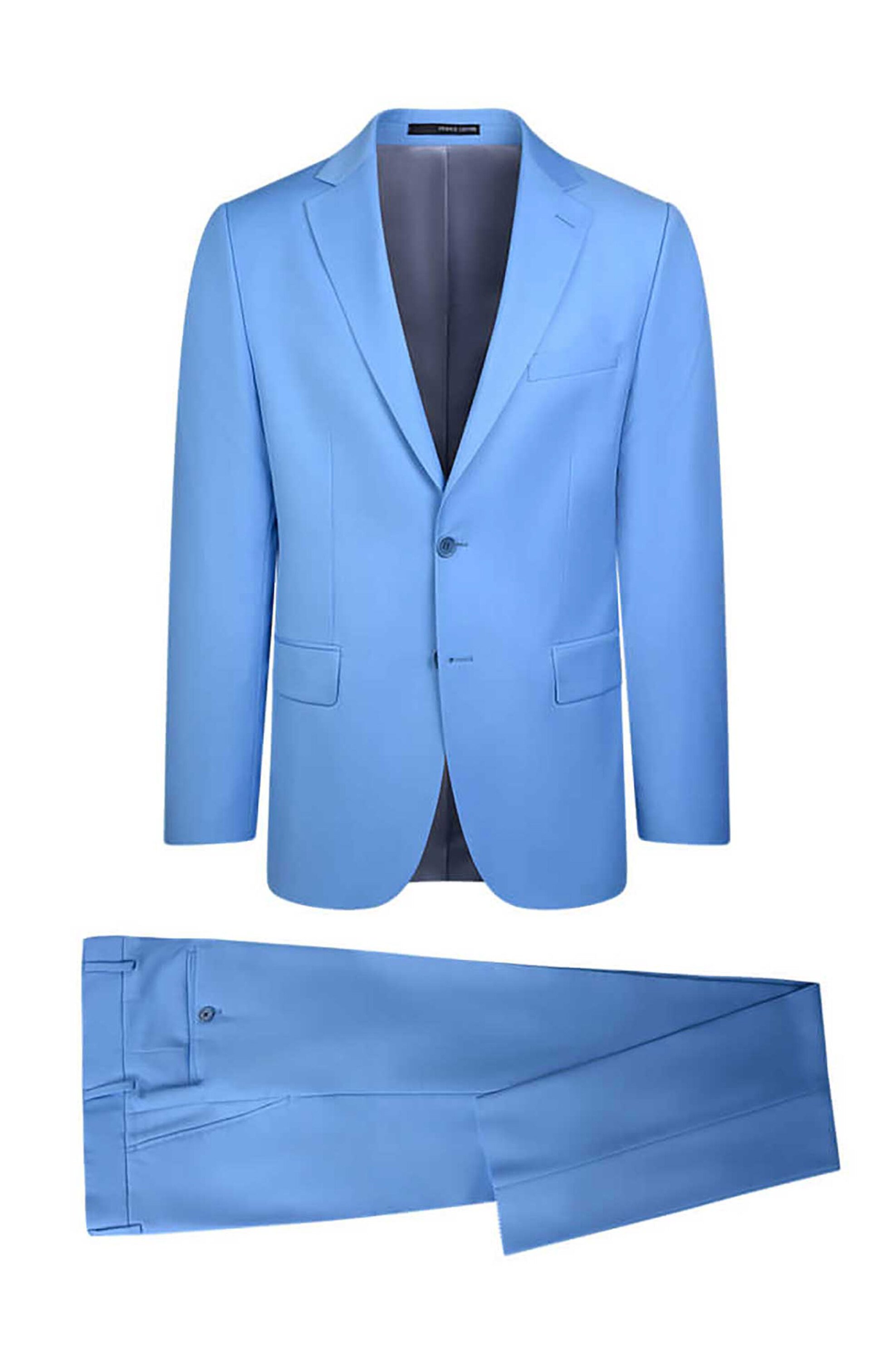 Prince Oliver ανδρικό μάλλινο κοστούμι μονόχρωμο Modern Fit - 12989030 Γαλάζιο