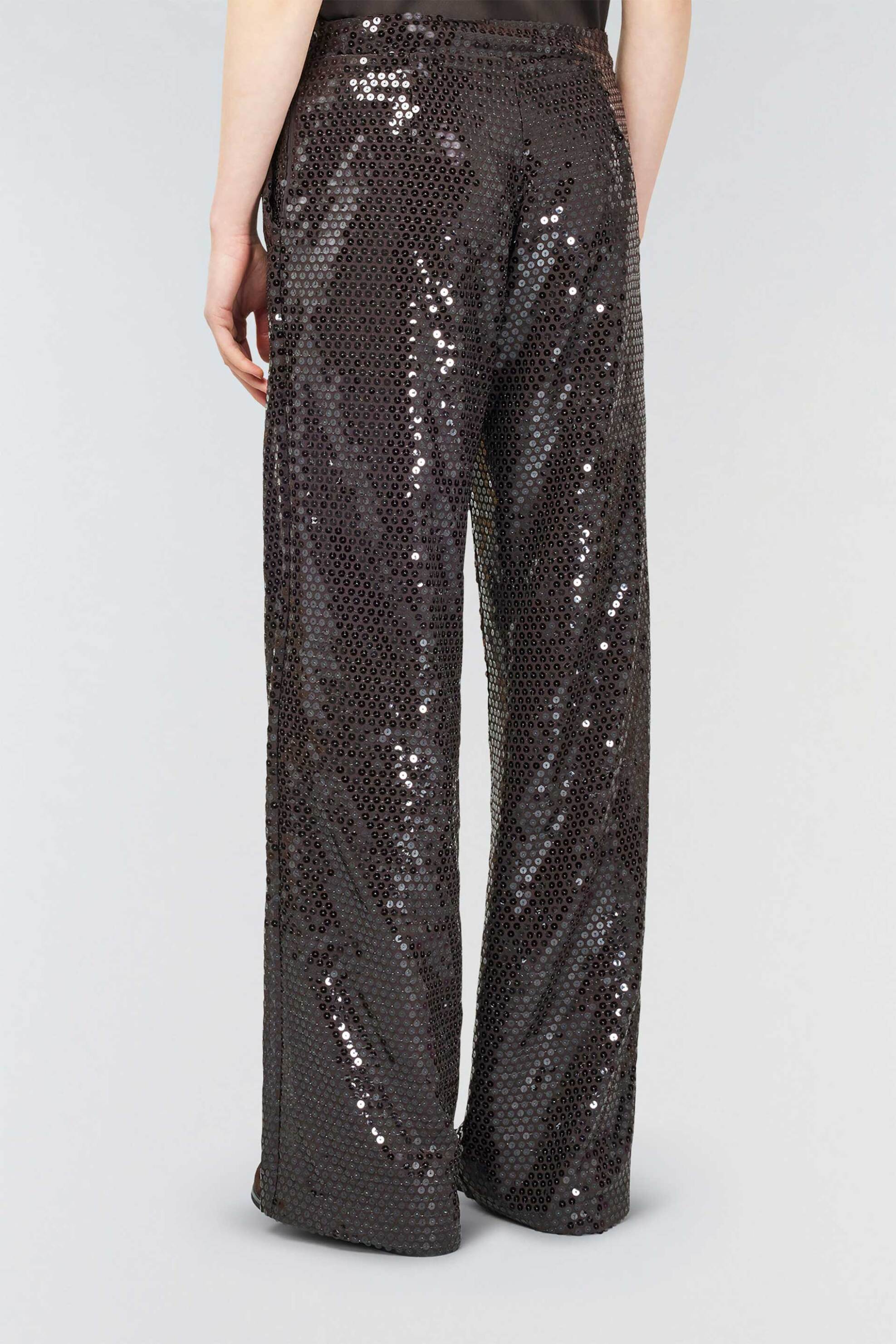 Semicouture γυναικείο παντελόνι σε ίσια γραμμή με παγιέτα "Jam" - S4WQ06 Καφέ φωτογραφία