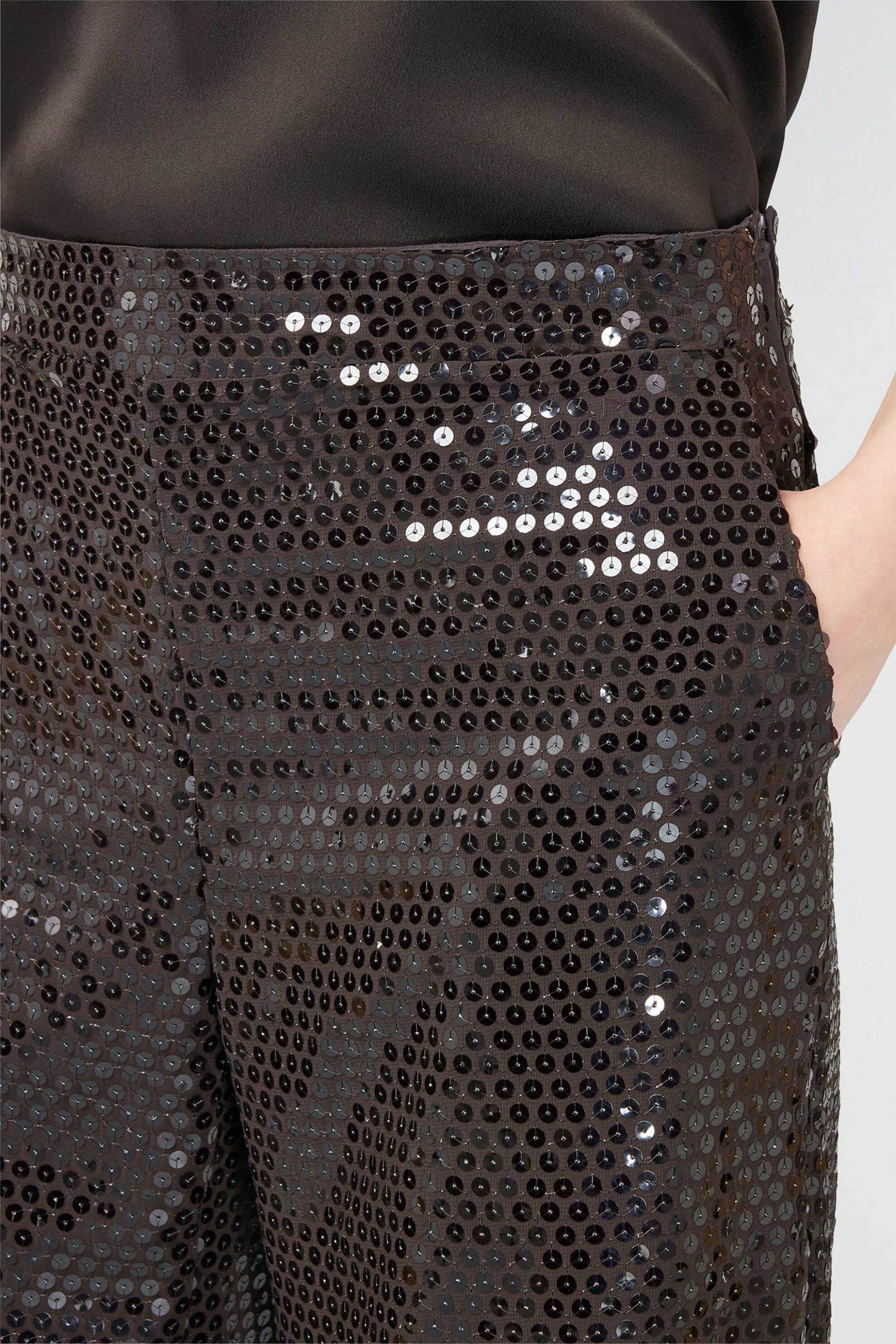 Semicouture γυναικείο παντελόνι σε ίσια γραμμή με παγιέτα "Jam" - S4WQ06 Καφέ φωτογραφία