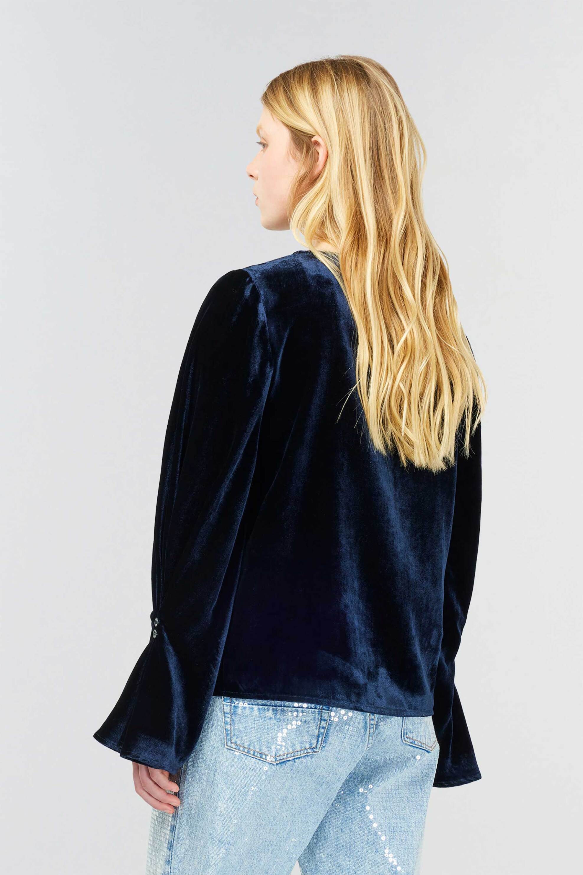 Semicouture γυναικεία μπλούζα με βελούδινη όψη "Zelie" - S4WR01 Μπλε Σκούρο φωτογραφία