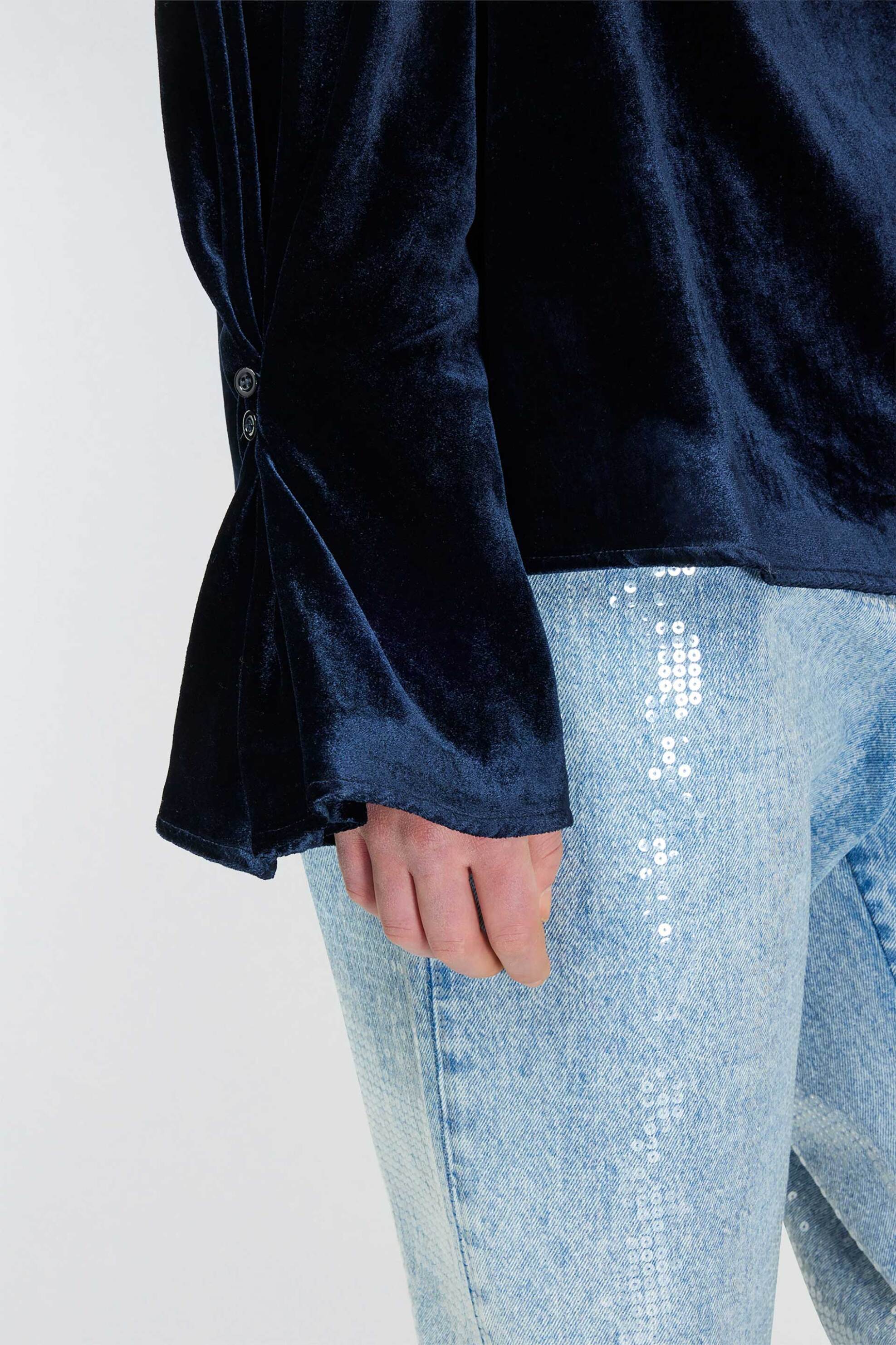 Semicouture γυναικεία μπλούζα με βελούδινη όψη "Zelie" - S4WR01 Μπλε Σκούρο φωτογραφία