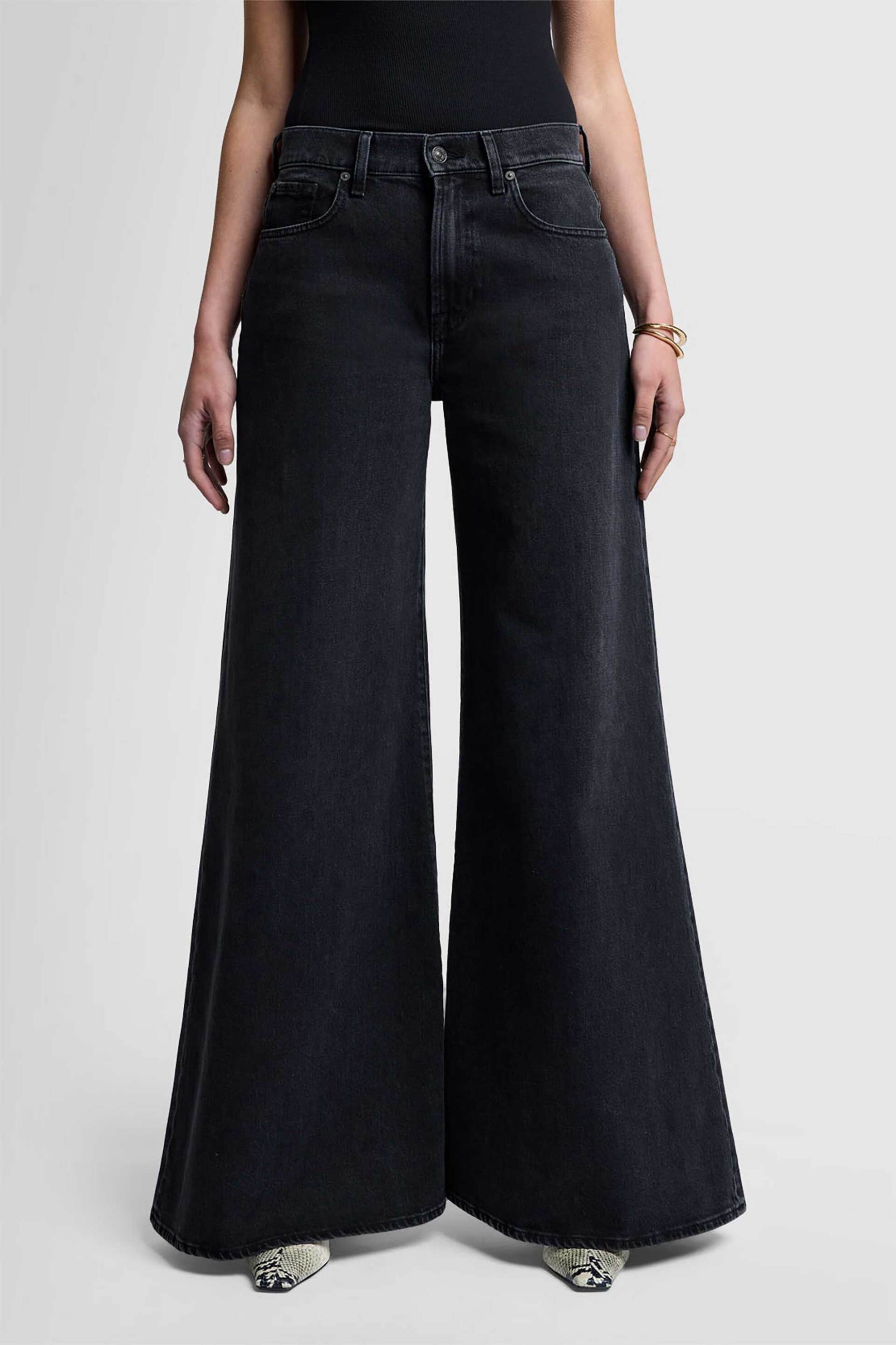 7 For All Mankind γυναικείο ψηλόμεσο τζιν παντελόνι πεντάτσεπο Wide Leg "Willow" - JSWWC310RB Μαύρο φωτογραφία