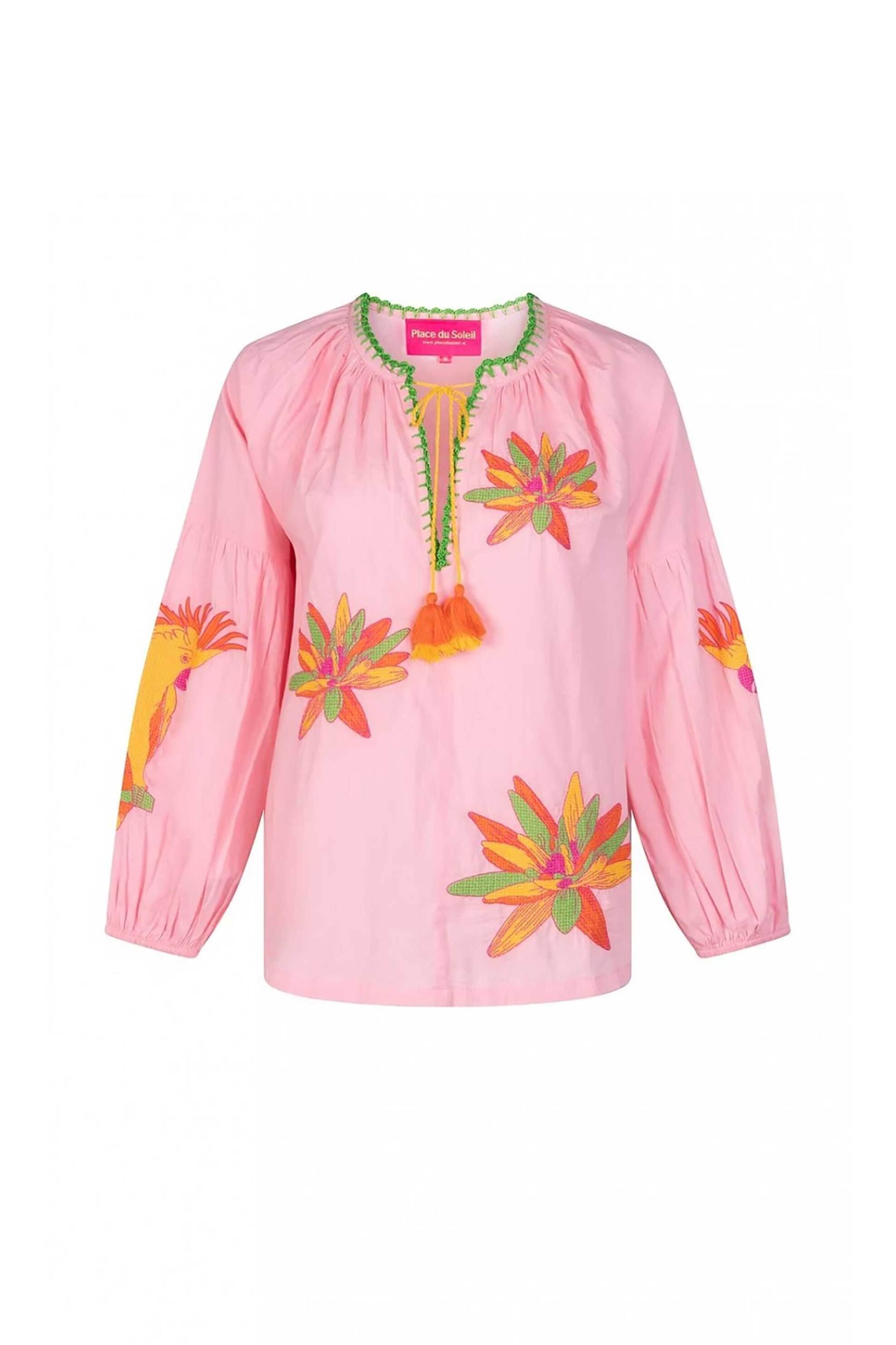PLACE DU SOLEIL Place du Soleil γυναικεία μπλούζα εμπριμέ "Lilies Rosa Pink & Yellow" - S25-340 Ροζ