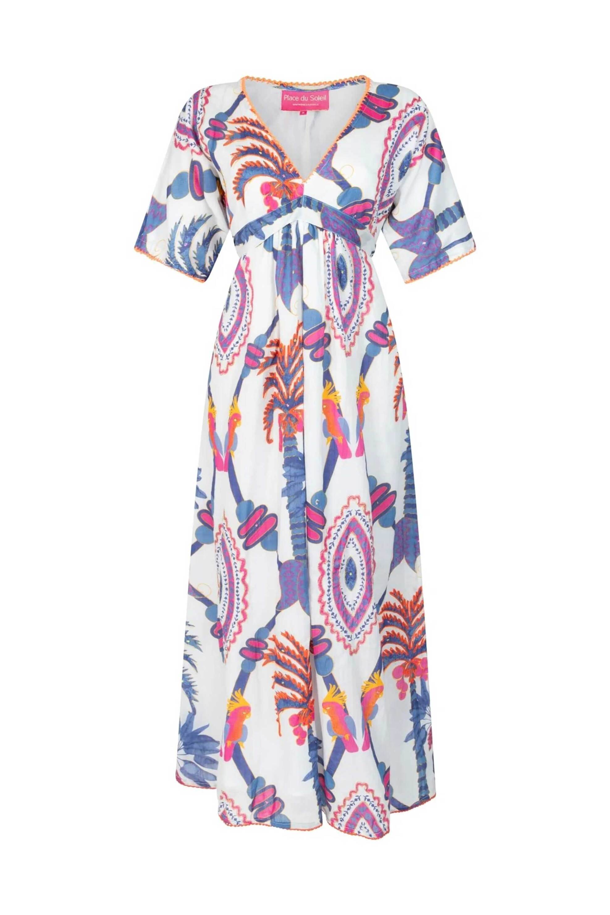 PLACE DU SOLEIL Place du Soleil γυναικείο maxi φόρεμα εμπριμέ "Rosa Blue Bird" - S25-424 Πολύχρωμο