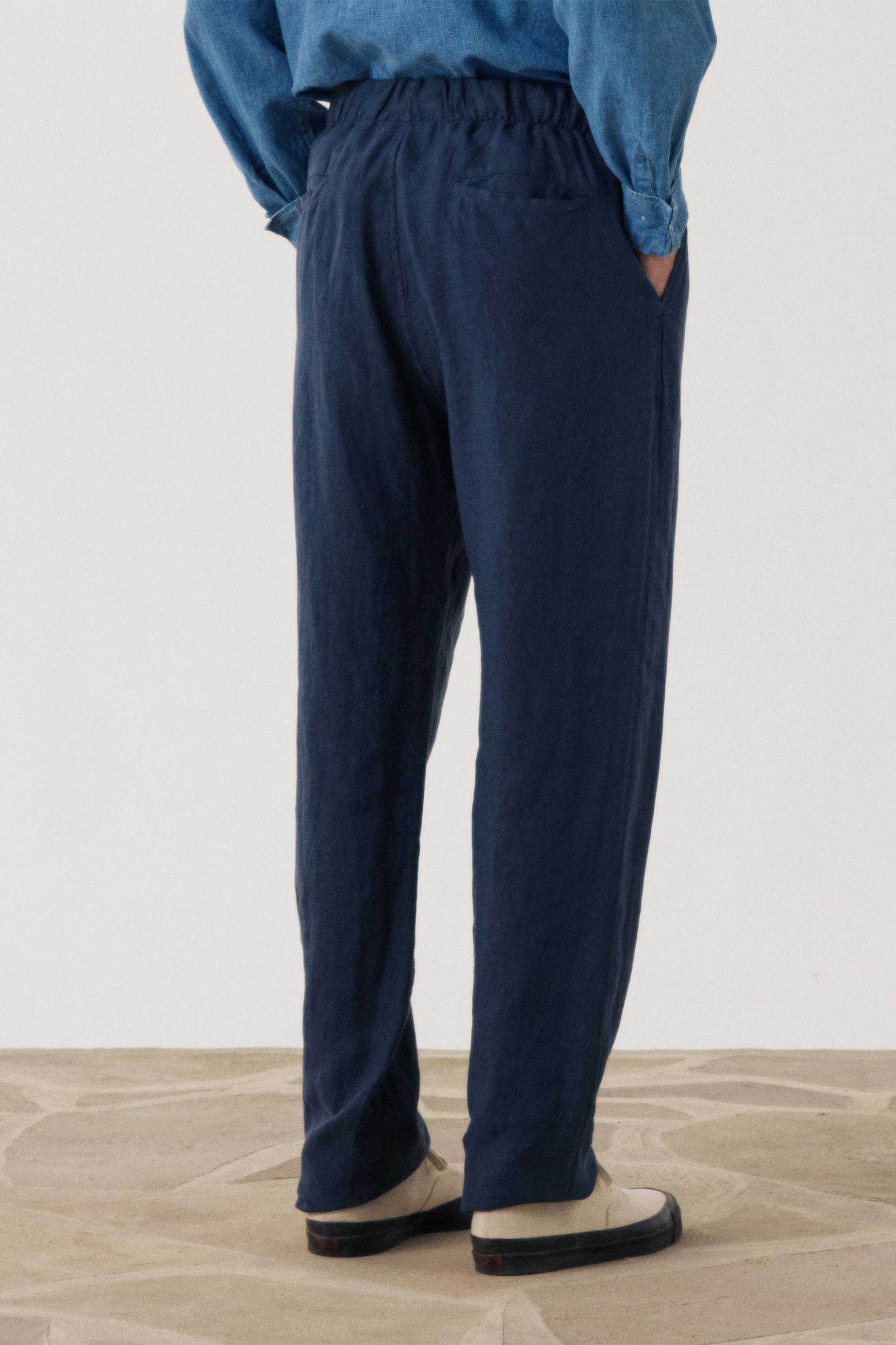 Hartford Ανδρικό Λινό Παντελόνι Casual με Ελαστική Μέση Regular Fit - Bf59100 Μπλε Σκούρο