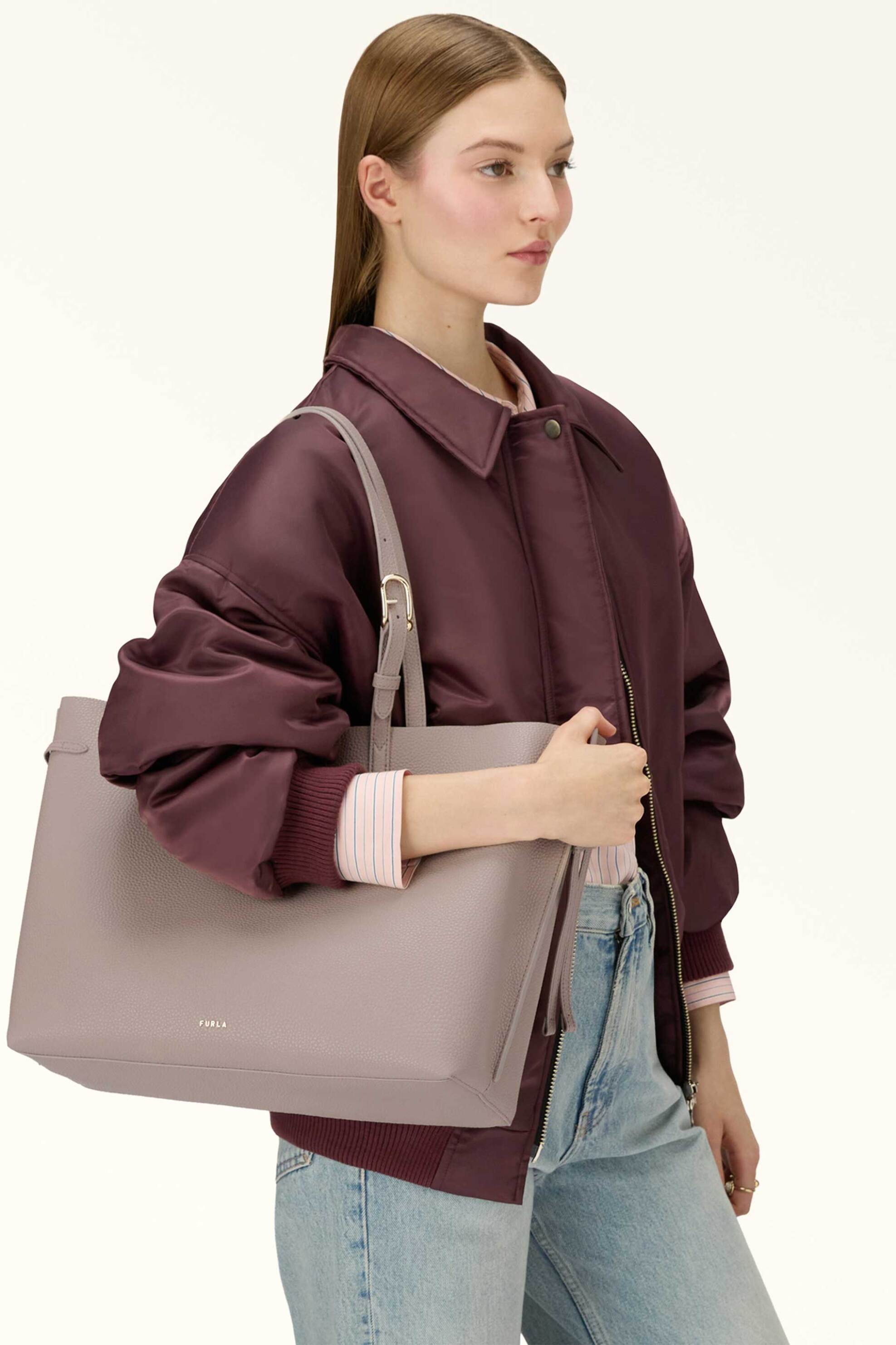Furla Γυναικεία Δερμάτινη Τσάντα Ώμου Ava Tote L - Wb02001-Bx4329 Γκρι Ανοιχτό
