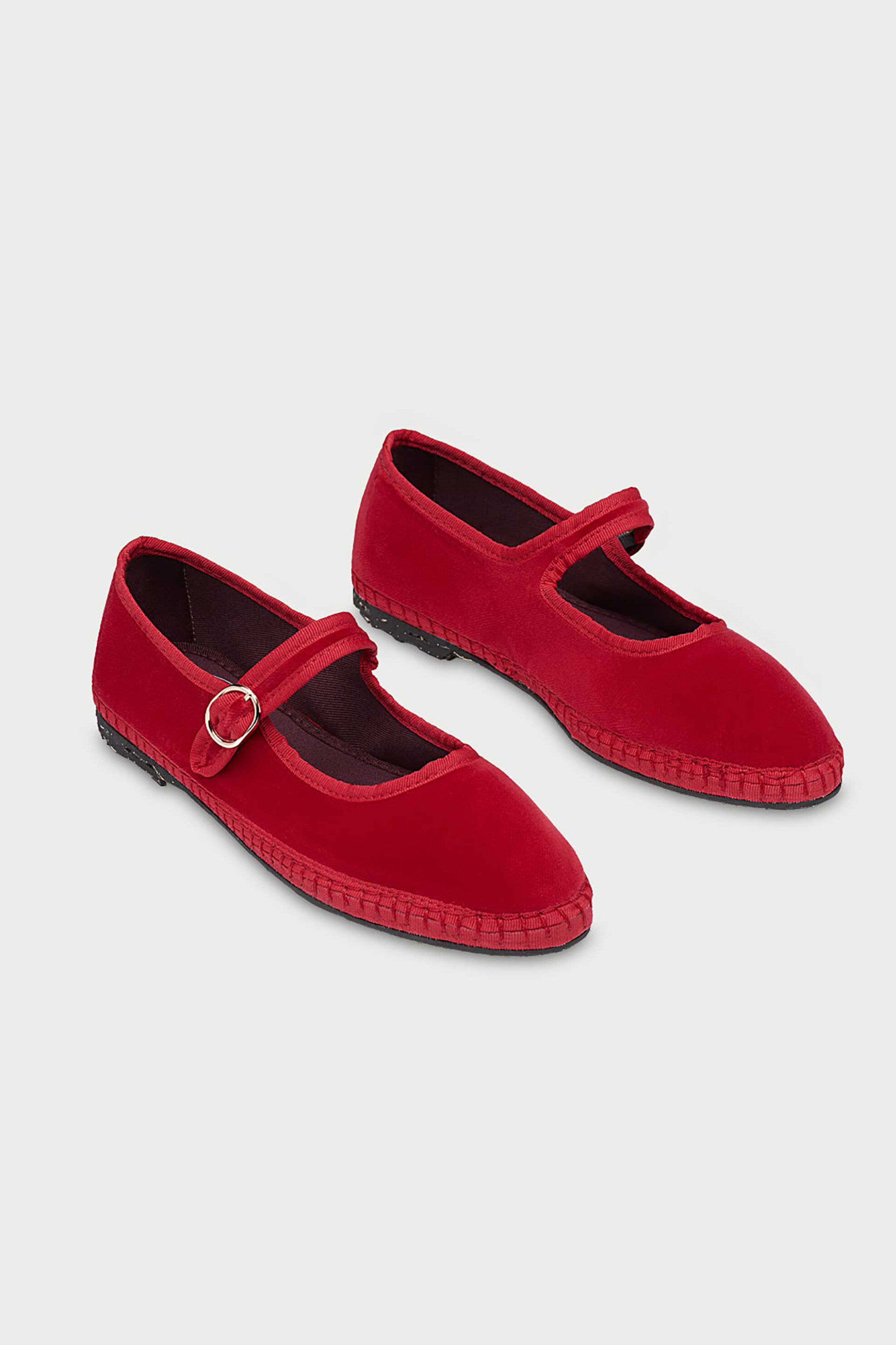 Flabelus γυναικείες μπαλαρίνες με μπαρέτα και βελούδινη υφή "Mellark" - MELLARK Κόκκινο φωτογραφία