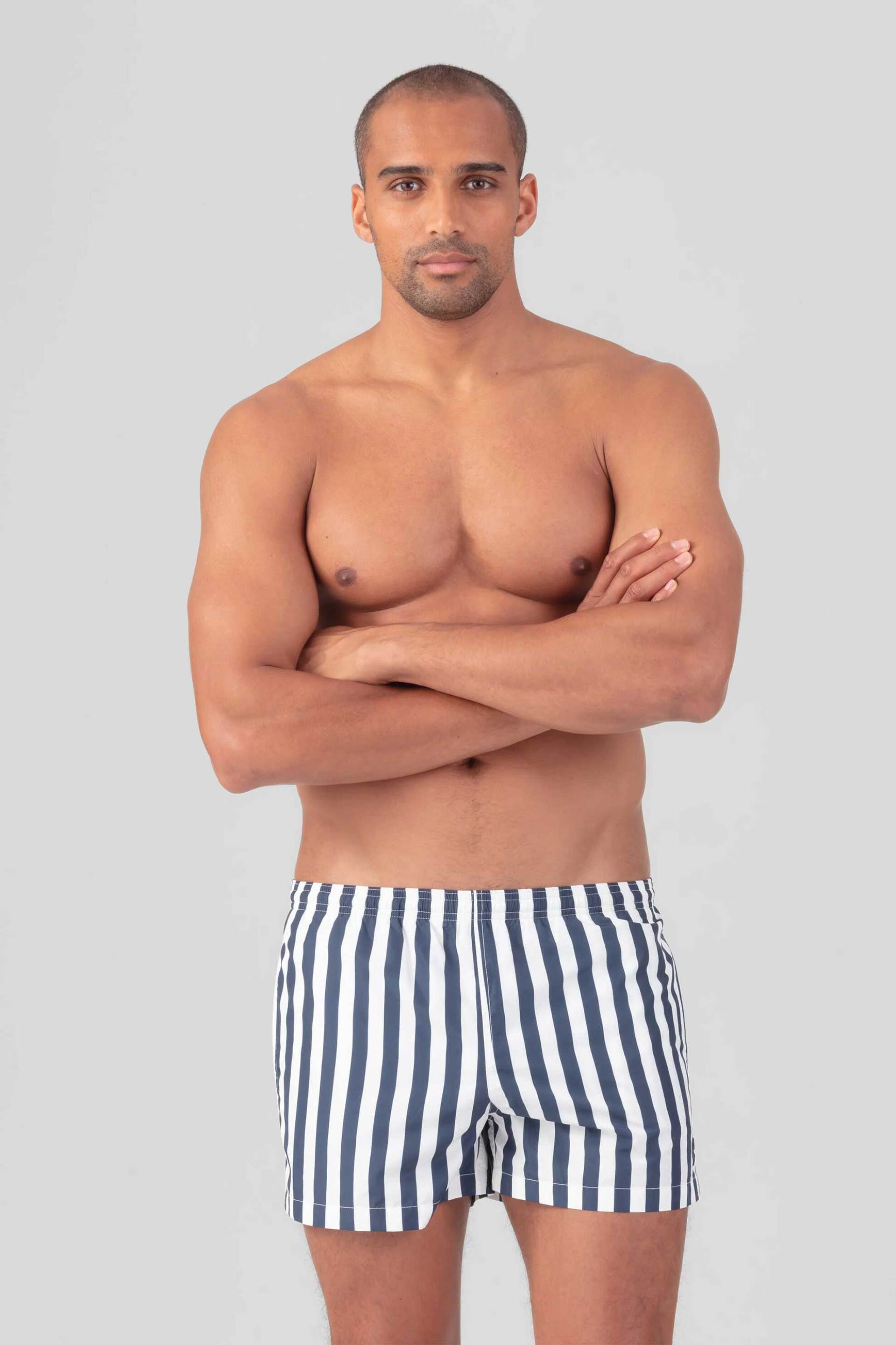 RON DORFF Ron Dorff ανδρικό μαγιό σορτς με ρίγες Close Fit - 00SR23V Μπλε Σκούρο