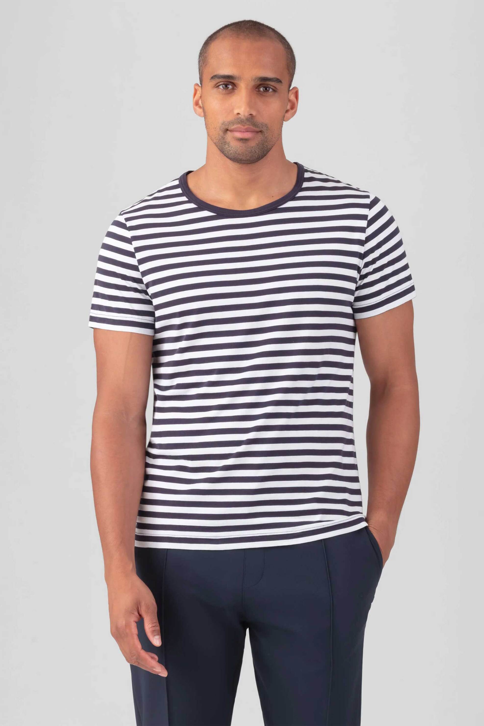 RON DORFF Ron Dorff ανδρικό T-shirt με ριγέ σχέδιο Eyelet Edition - 00UR1115S Λευκό - Μπλε