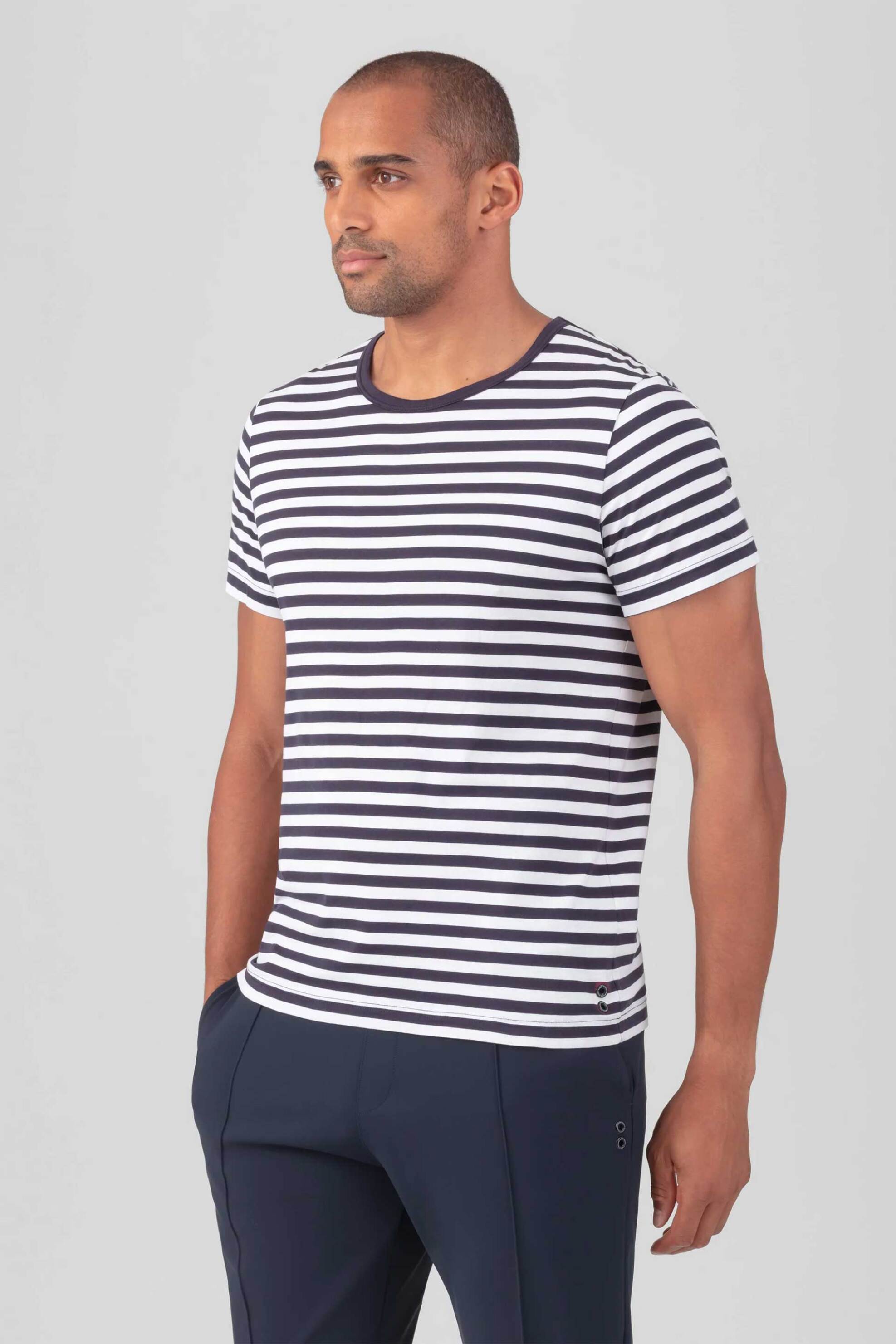 Ron Dorff ανδρικό T-shirt με ριγέ σχέδιο Eyelet Edition - 00UR1115S Λευκό - Μπλε φωτογραφία