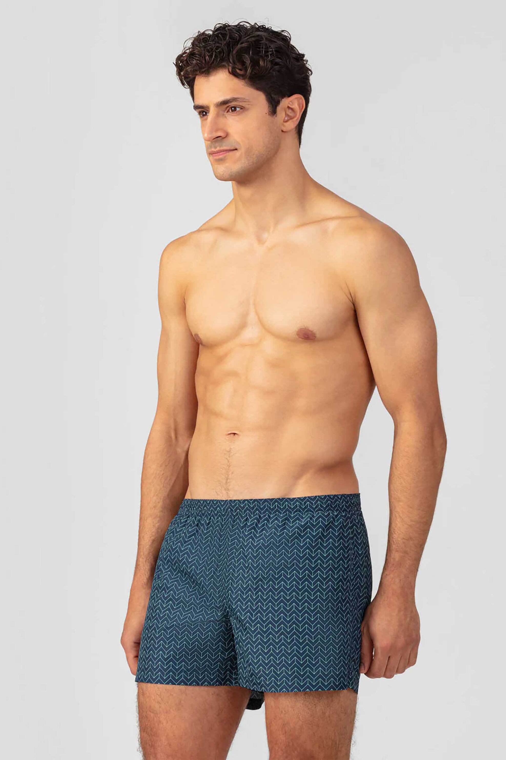 Ron Dorff ανδρικό μαγιό σορτς με nordic line μοτίβο Close Fit - 19SR23NL Μπλε Σκούρο φωτογραφία