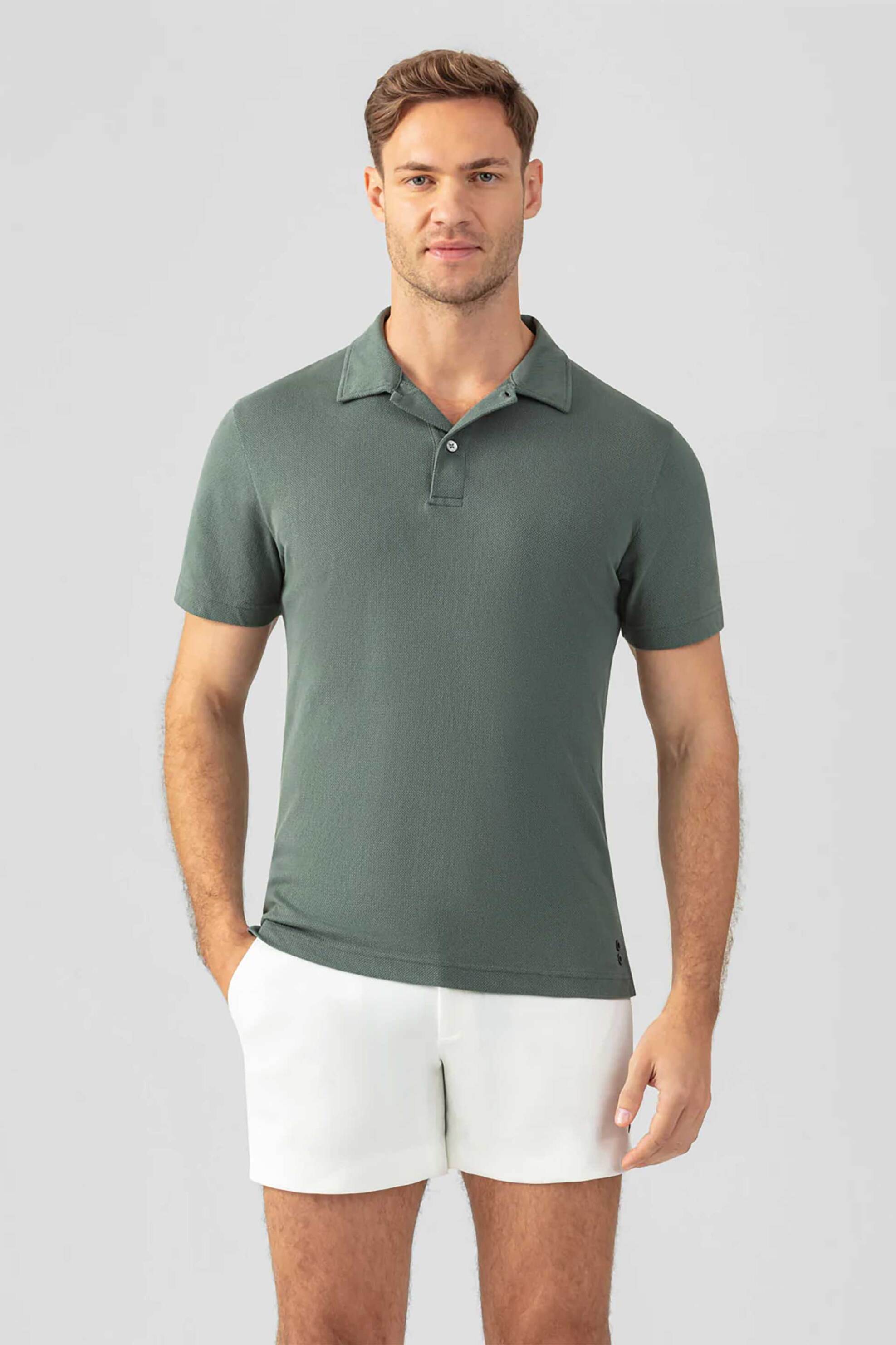 RON DORFF Ron Dorff ανδρική μπλούζα πόλο κοντομάνικη Tapered fit - 19TS1724 Λαδί