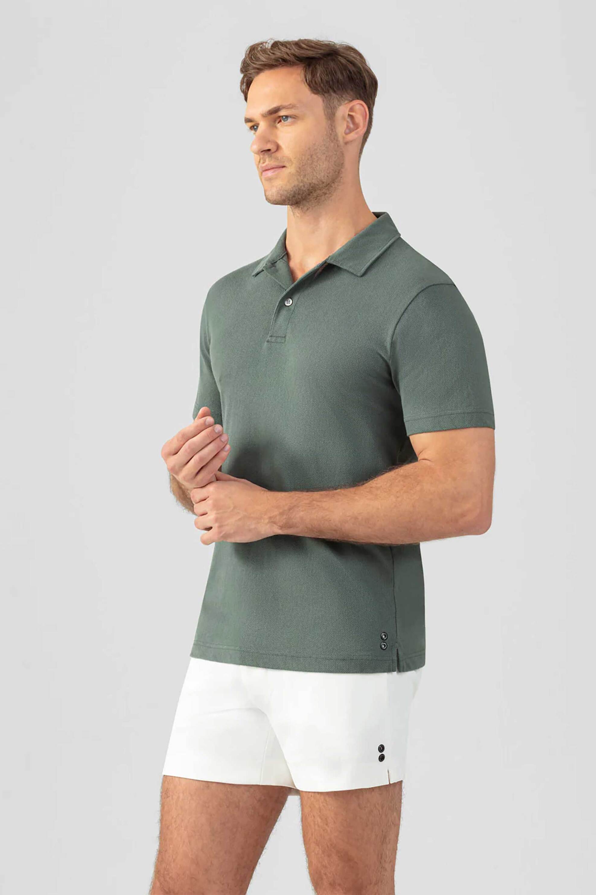 Ron Dorff ανδρική μπλούζα πόλο κοντομάνικη Tapered fit - 19TS1724 Λαδί φωτογραφία