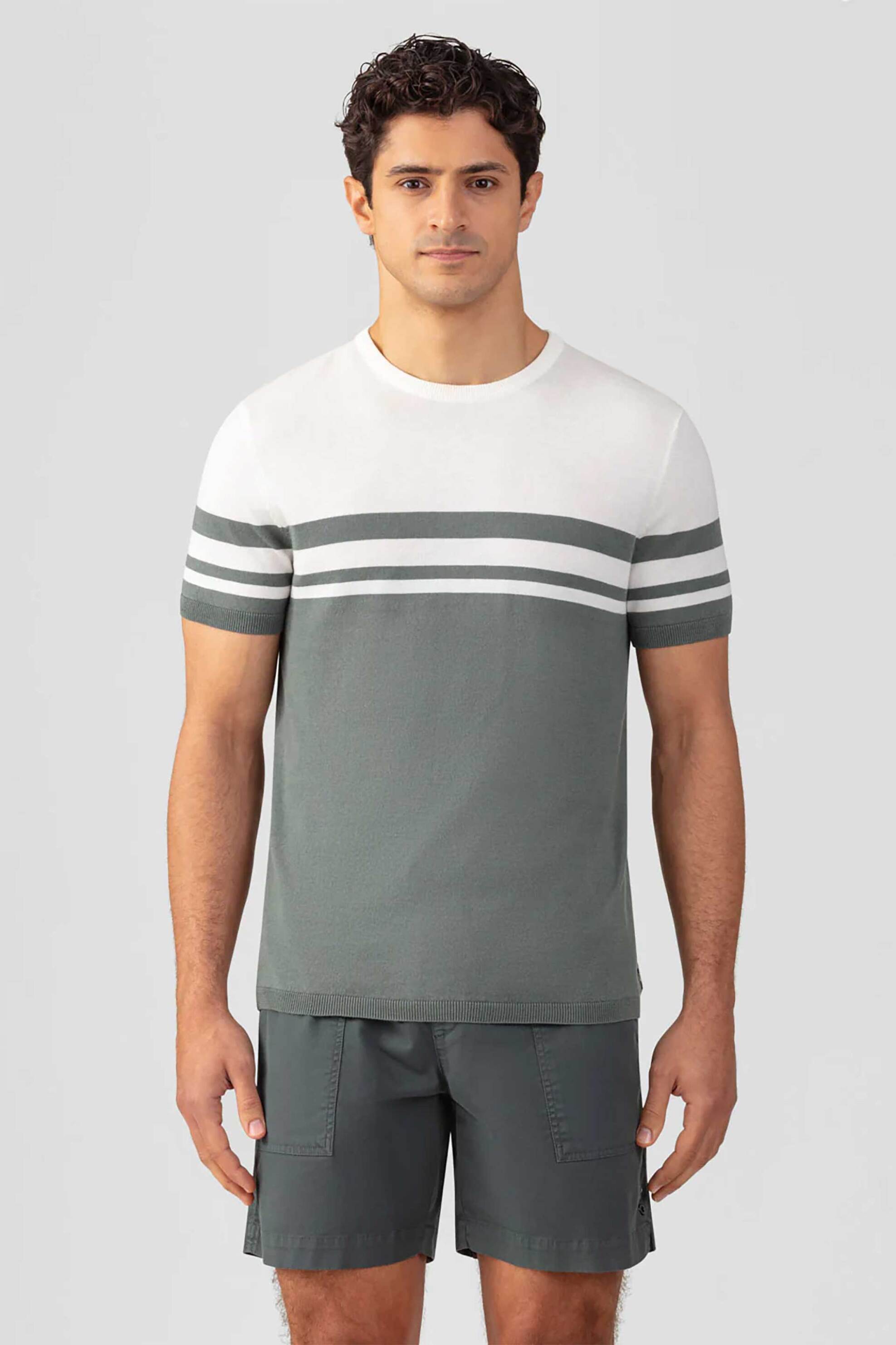RON DORFF Ron Dorff ανδρικό πλεκτό T-shirt δίχρωμο Tapered Fit - 19TS1929B Λαδί