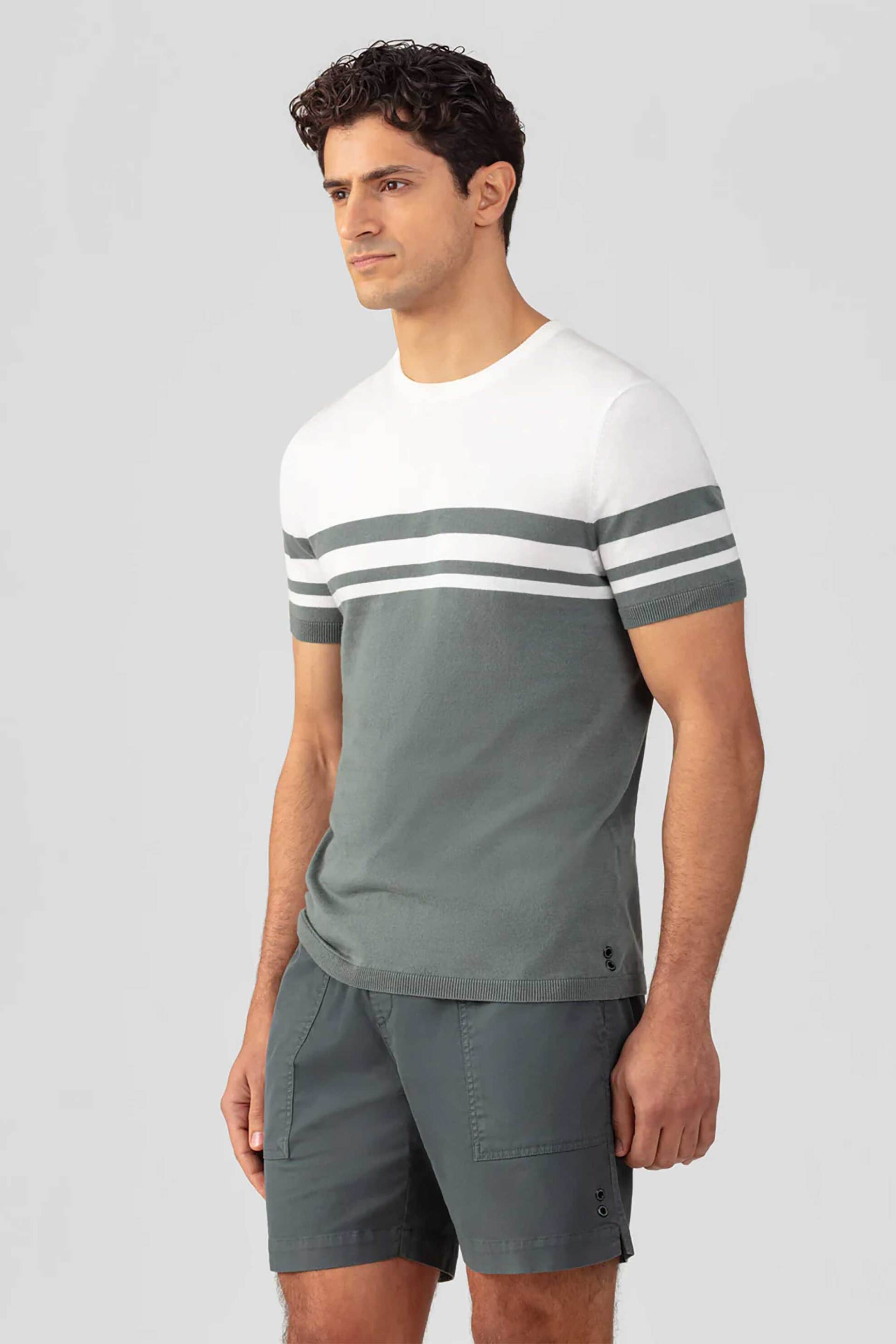 Ron Dorff ανδρικό πλεκτό T-shirt δίχρωμο Tapered Fit - 19TS1929B Λαδί φωτογραφία