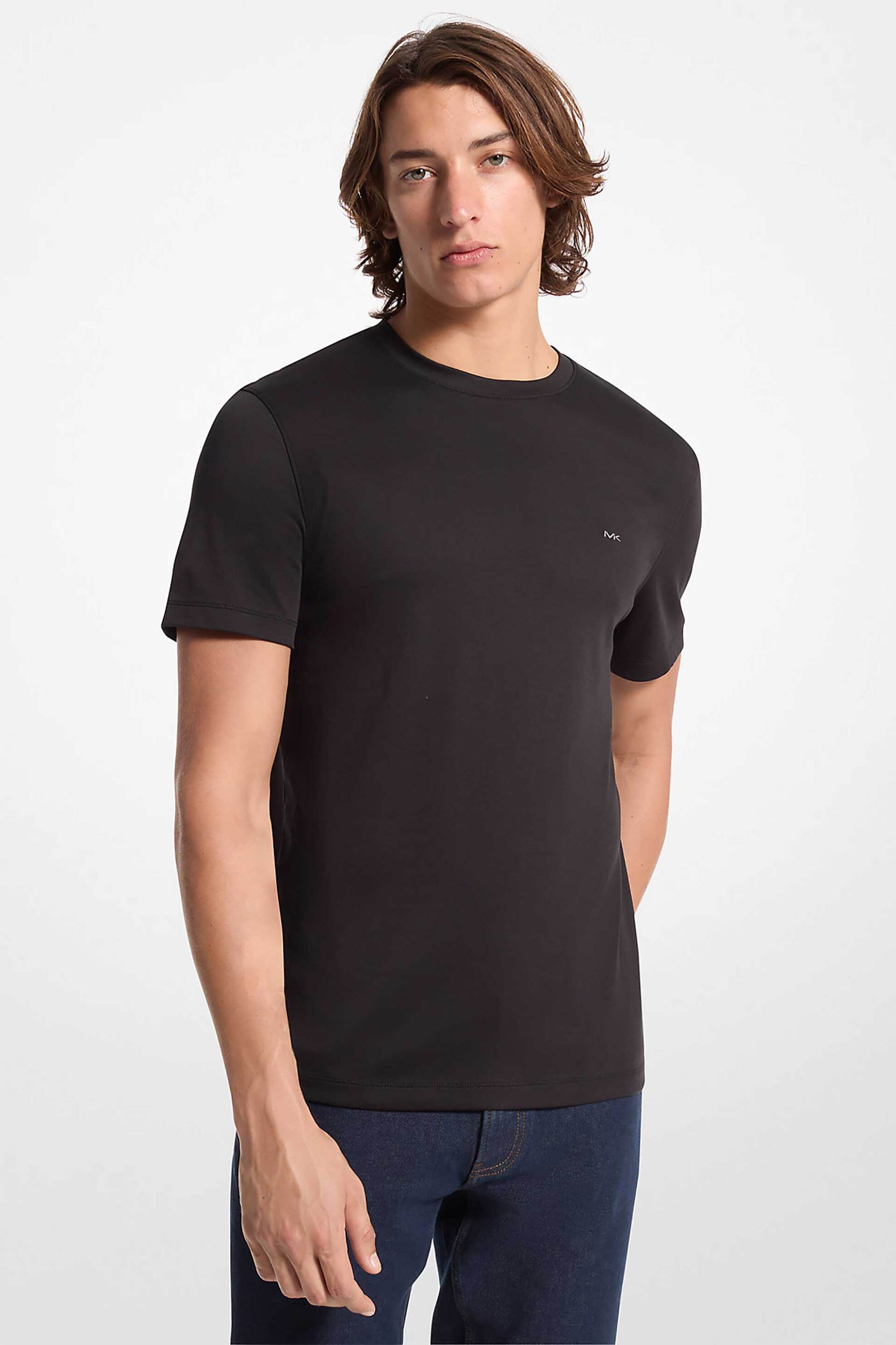 Michael Kors ανδρικό T-shirt μονόχρωμο με κεντημένο monogram Regular Fit - CB95FJ2C93 Μαύρο