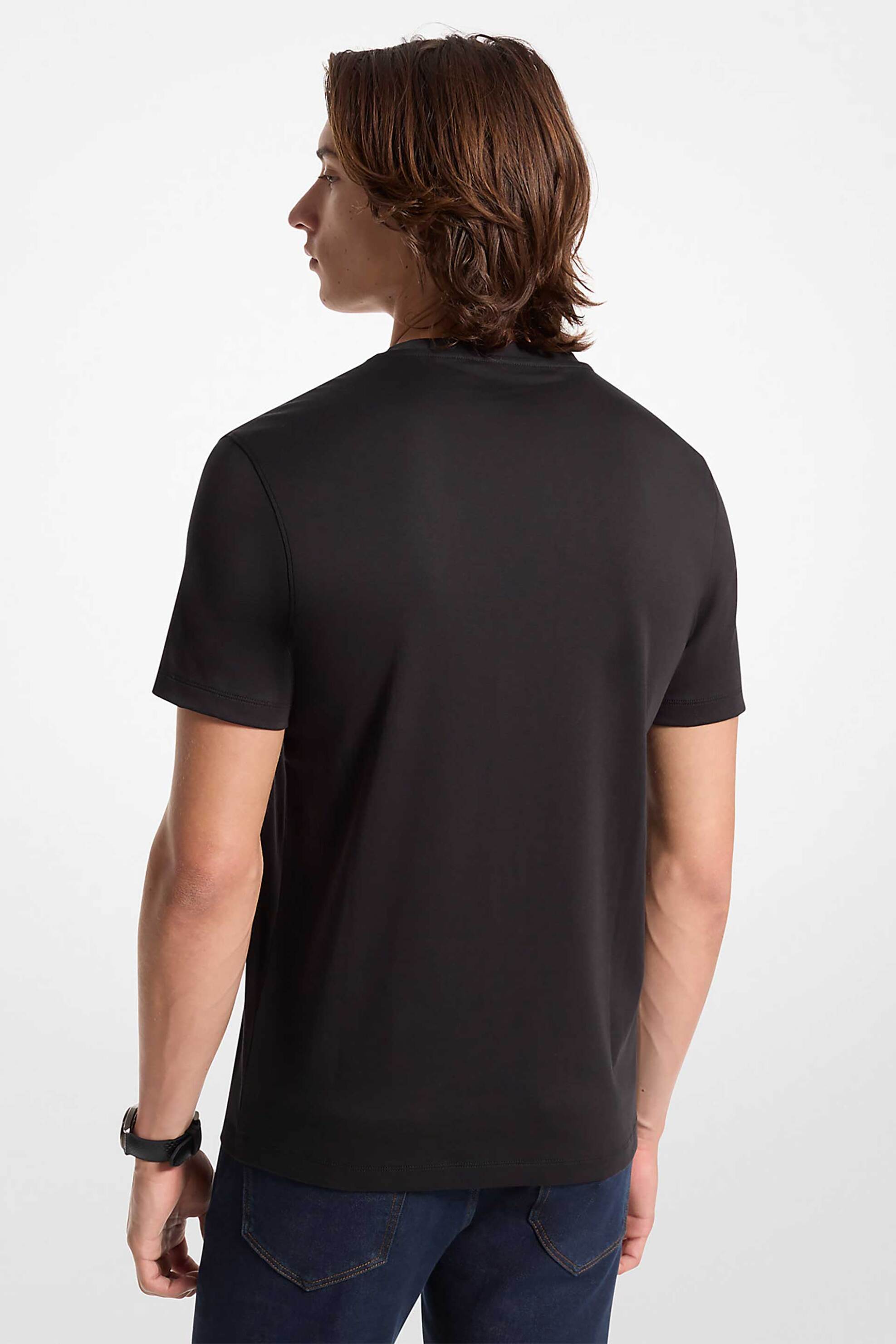 Michael Kors ανδρικό T-shirt μονόχρωμο με κεντημένο monogram Regular Fit - CB95FJ2C93 Μαύρο φωτογραφία