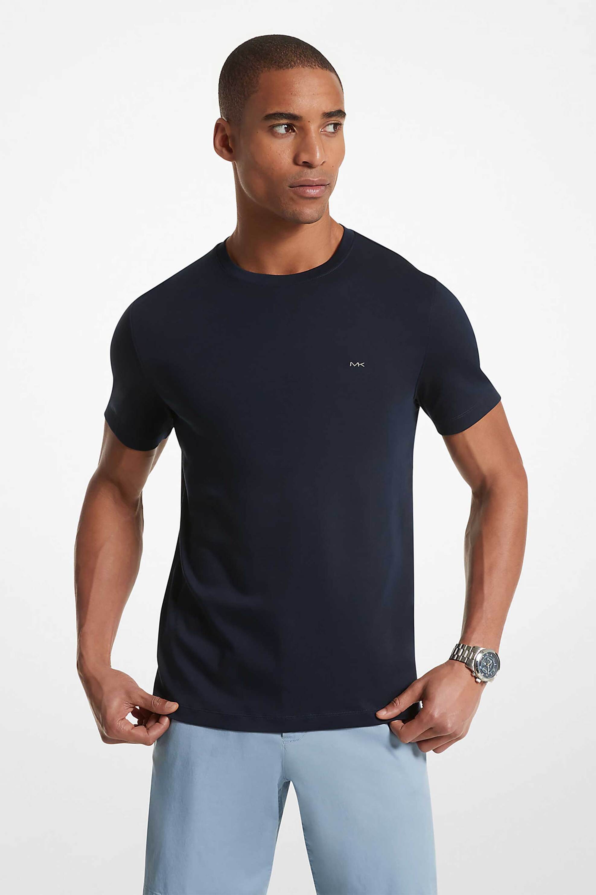 Michael Kors ανδρικό T-shirt μονόχρωμο με κεντημένο monogram Regular Fit - CB95FJ2C93 Μπλε Σκούρο