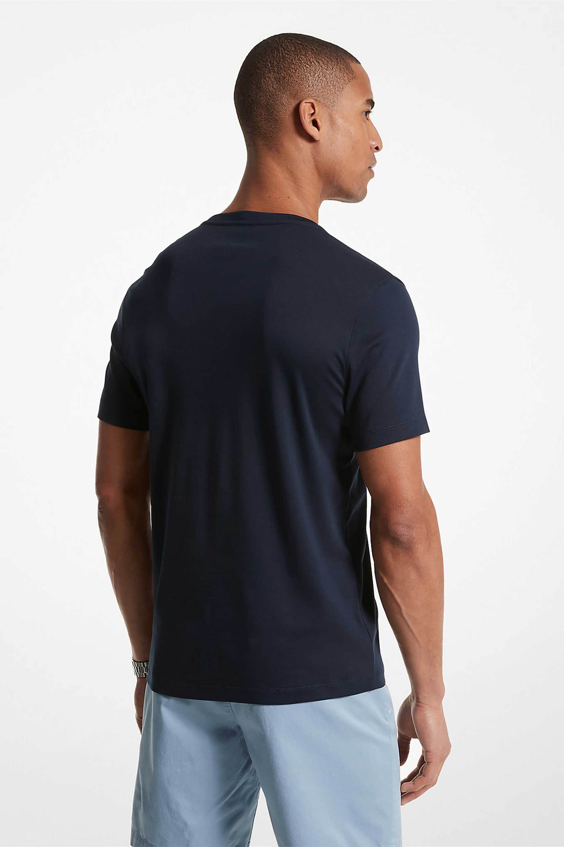 Michael Kors Ανδρικό T-Shirt με Κεντημένο Monogram Regular Fit - Cb95Fj2C93 Μπλε Σκούρο