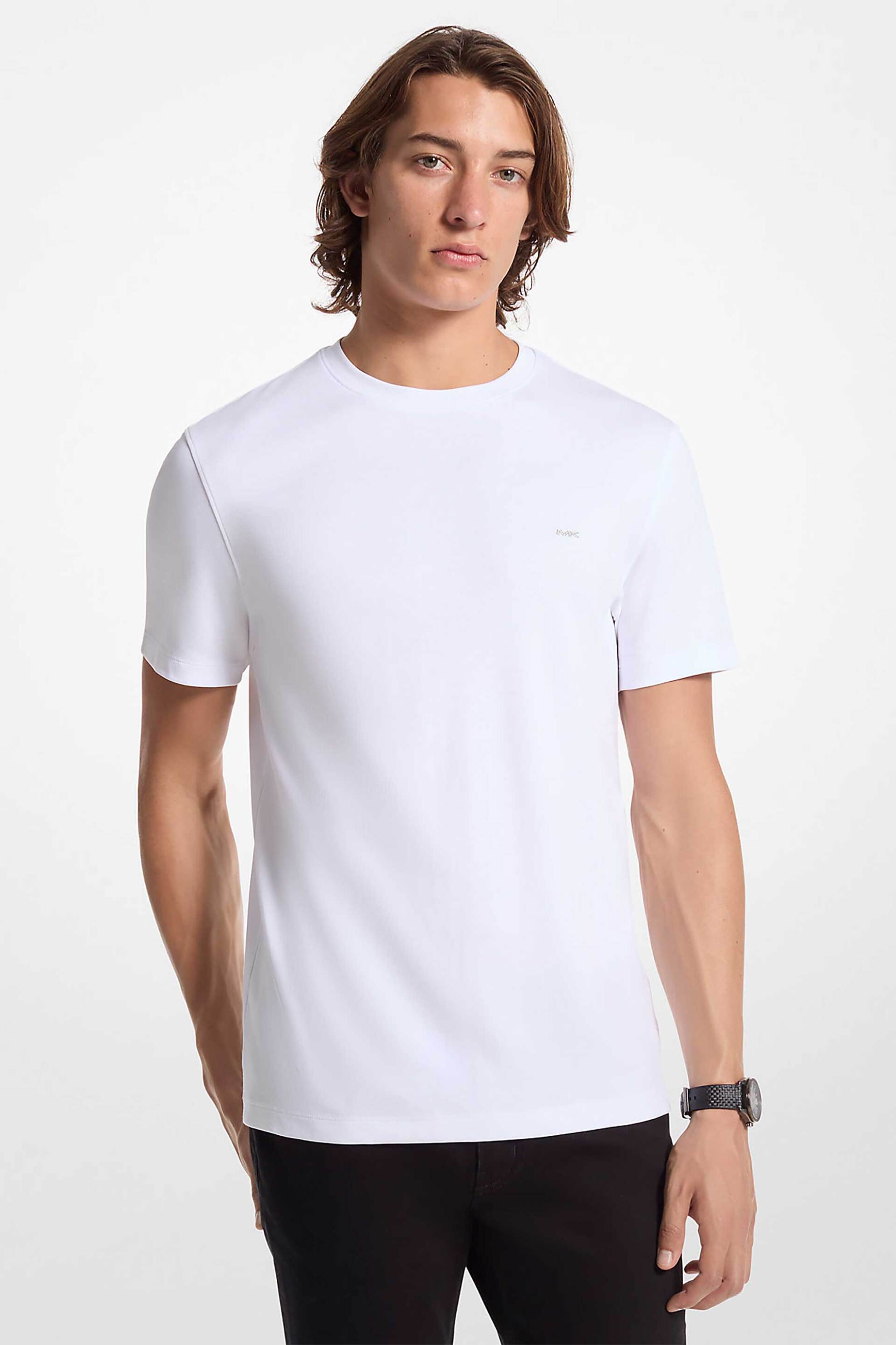 Michael Kors ανδρικό T-shirt μονόχρωμο με κεντημένο monogram Regular Fit - CB95FJ2C93 Λευκό