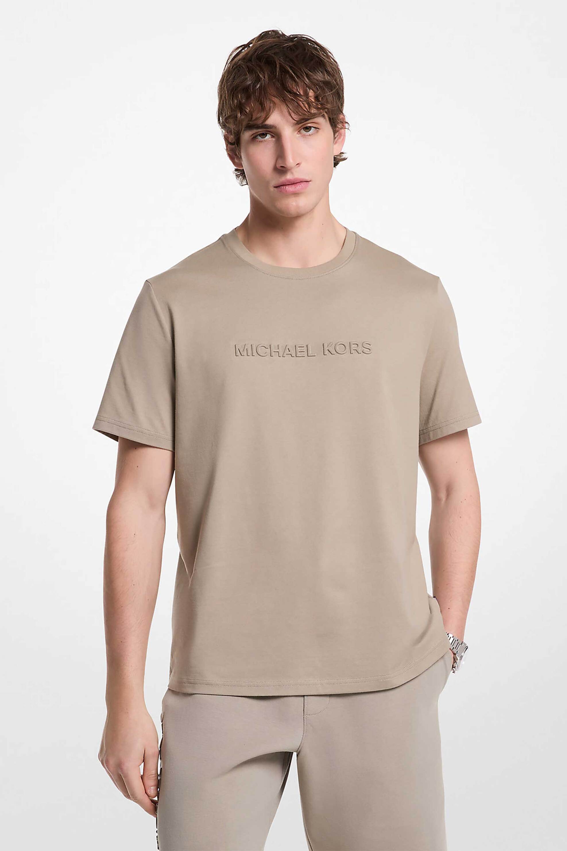 Michael Kors ανδρικό T-shirt με κεντημένο ανάγλυφο λογότυπο Regular Fit - CF4529H1V2 Μπεζ