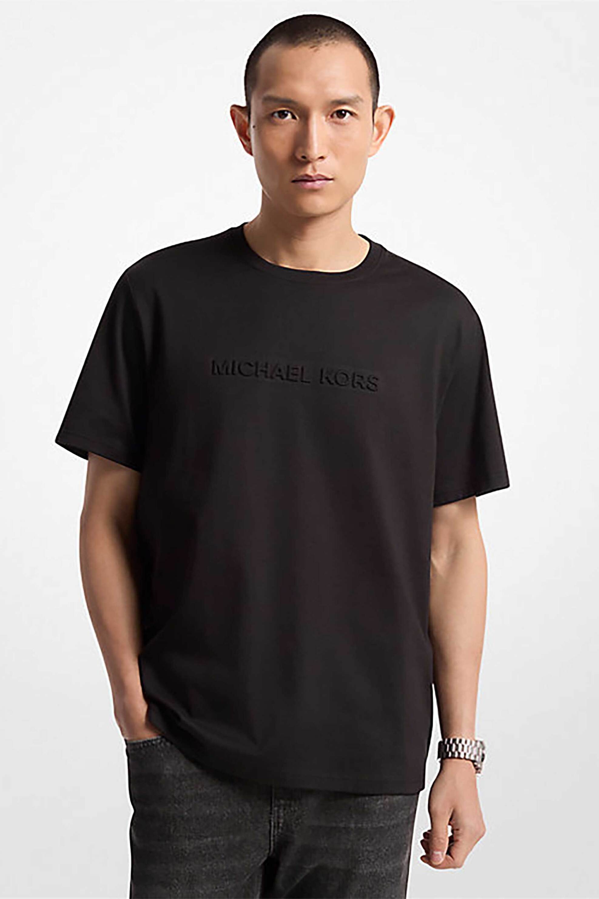 Michael Kors ανδρικό T-shirt με κεντημένο ανάγλυφο λογότυπο Regular Fit - CF4529H1V2 Μαύρο